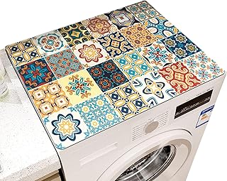 Funda antipolvo para lavadora de 60 × 60 cm, funda para lavadora con entramado de mandala, impermeable y antideslizante, funda para lavadora doméstica para lavadoras, refrigeradores y cocinas