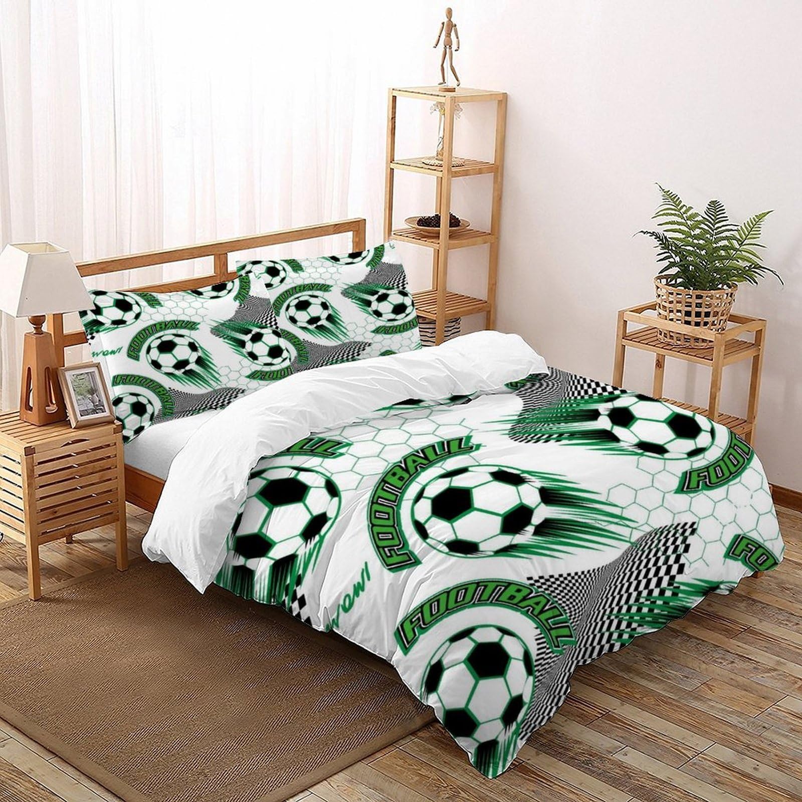 Housse de couette football 260x220 cm avec taies en microfbre pour lit adulte et enfant