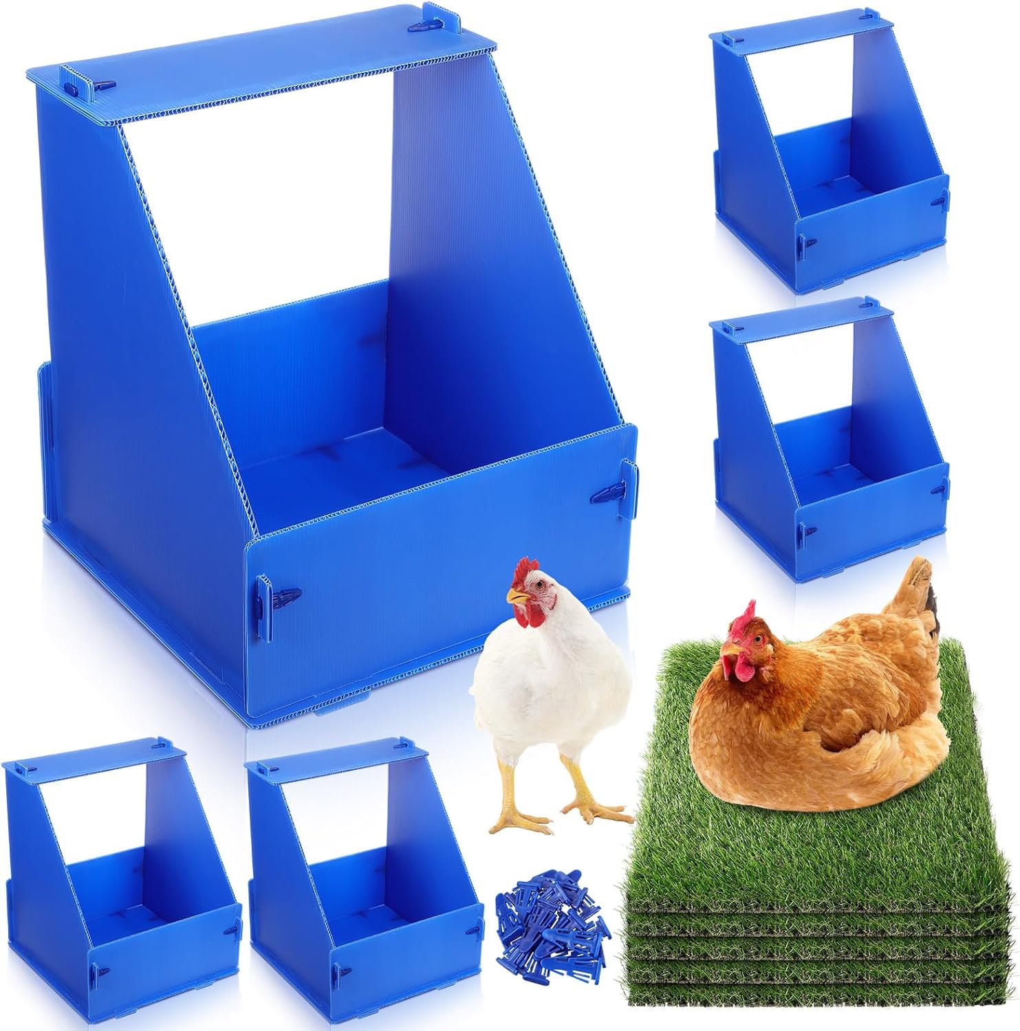 5 Sets Chicken Nesting Boxes for Laying Eggs with Chicken Nesting Pads Chicken Laying Boxes Chicken House Chicken Coop Accessories for Hens Ducks Poultry Indoor Outdoor, Blue