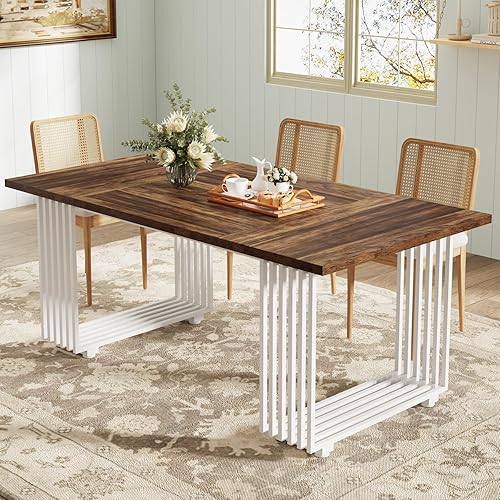 Tribesigns Mesa de comedor moderna para 6-8 personas, mesa de comedor gris de 70.8 pulgadas de largo para cocina, mesa de cocina de madera con patas