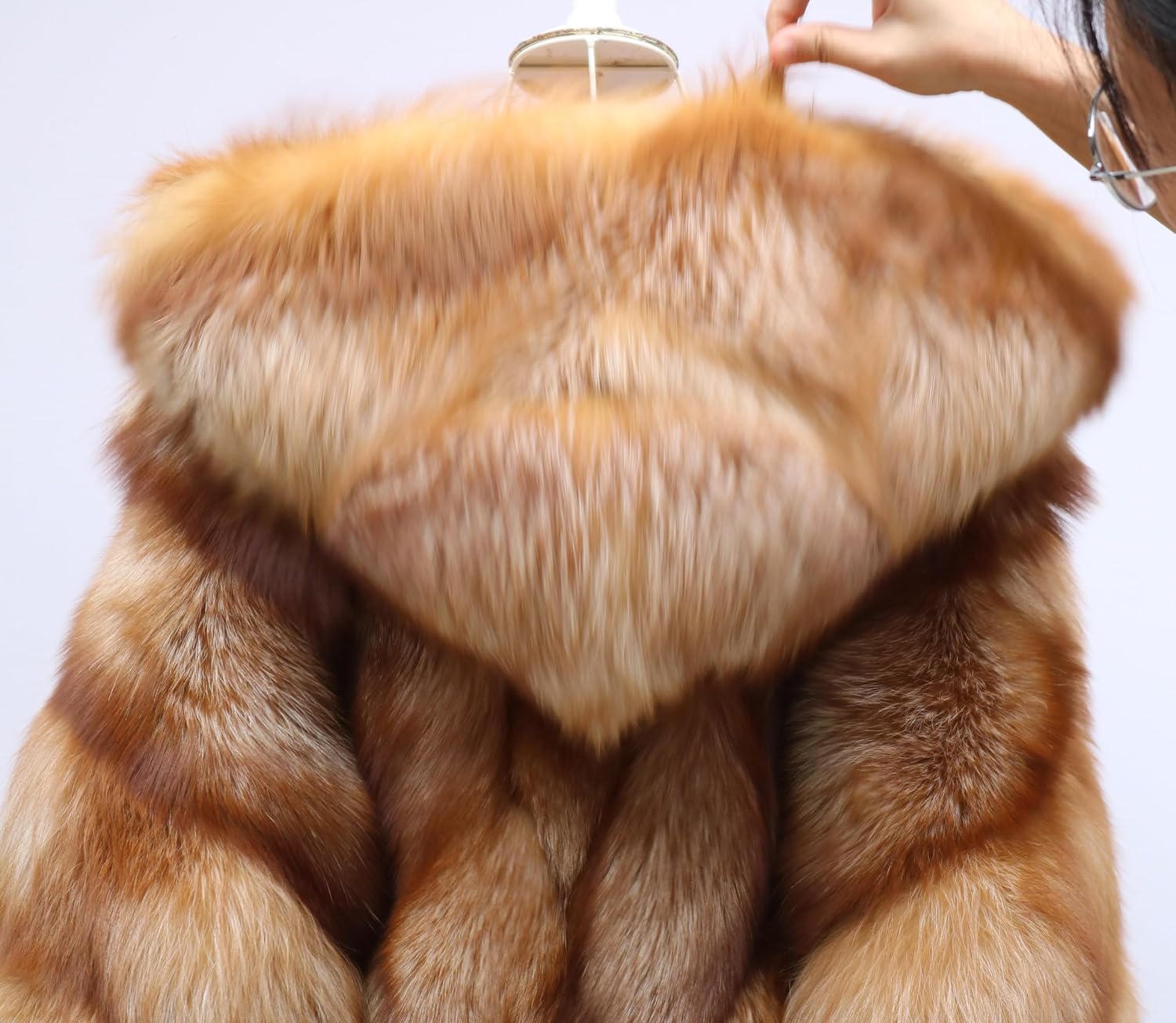 Imported Red Fox Fur Jacket, Double-Sided Fox Hooded Outerwear, Bat Sleeve Design Coat, thick and warm