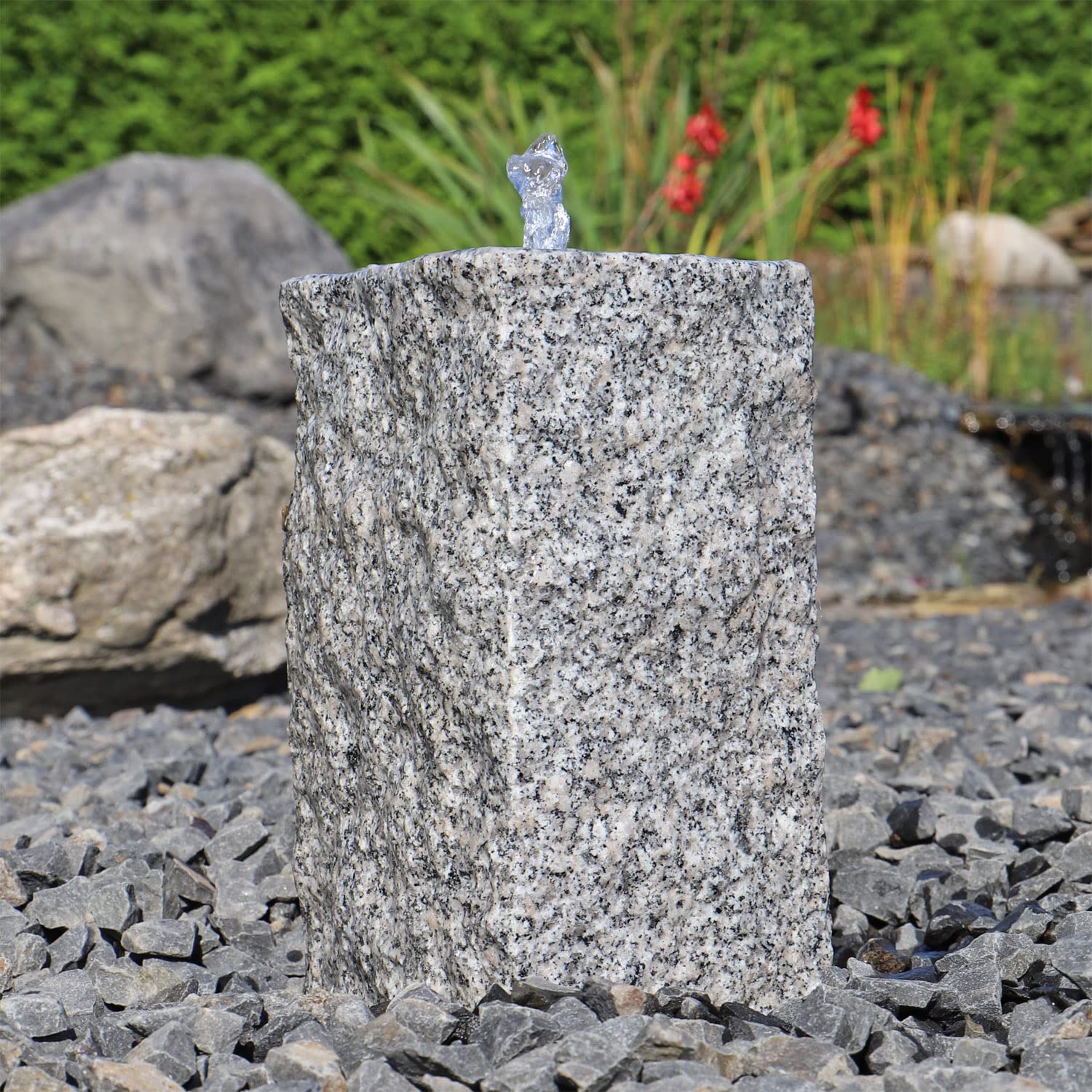 CLGarden Quellstein Brunnen GS30 klein für Garten Set Granit Säule Gartenbrunnen Vorgarten Stein Springbrunnen mit LED-Beleuchtung