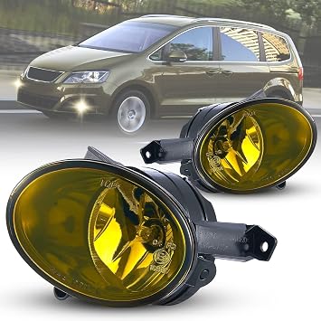 Fog Lights Lamps for 2010-2015 Volkswagen Golf Hatchback/Wagon, Jetta Sedan/Wagon, Beetle, Eos - Premium VW Accessories, 1 Pair Yellow Lens