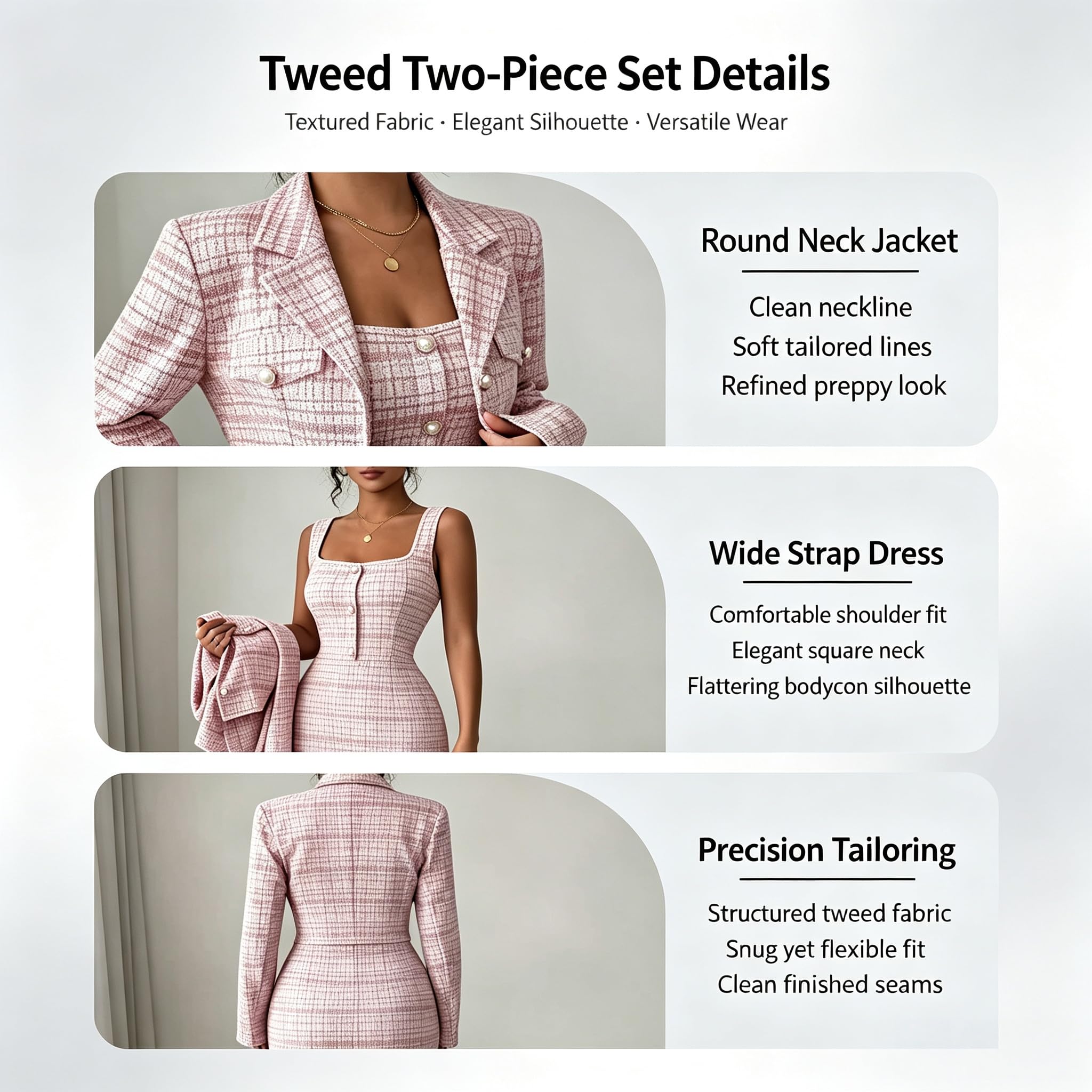 Ensemble Femme Chic Et Elegant Ensemble Deux Pièces En Tweed Pour Femme Veste Blazer Élégante À Carreaux Et Robe Midi Moulante Ensembles Deux Pièces Jupe Et Tailleur Vintage Pour Le Tra