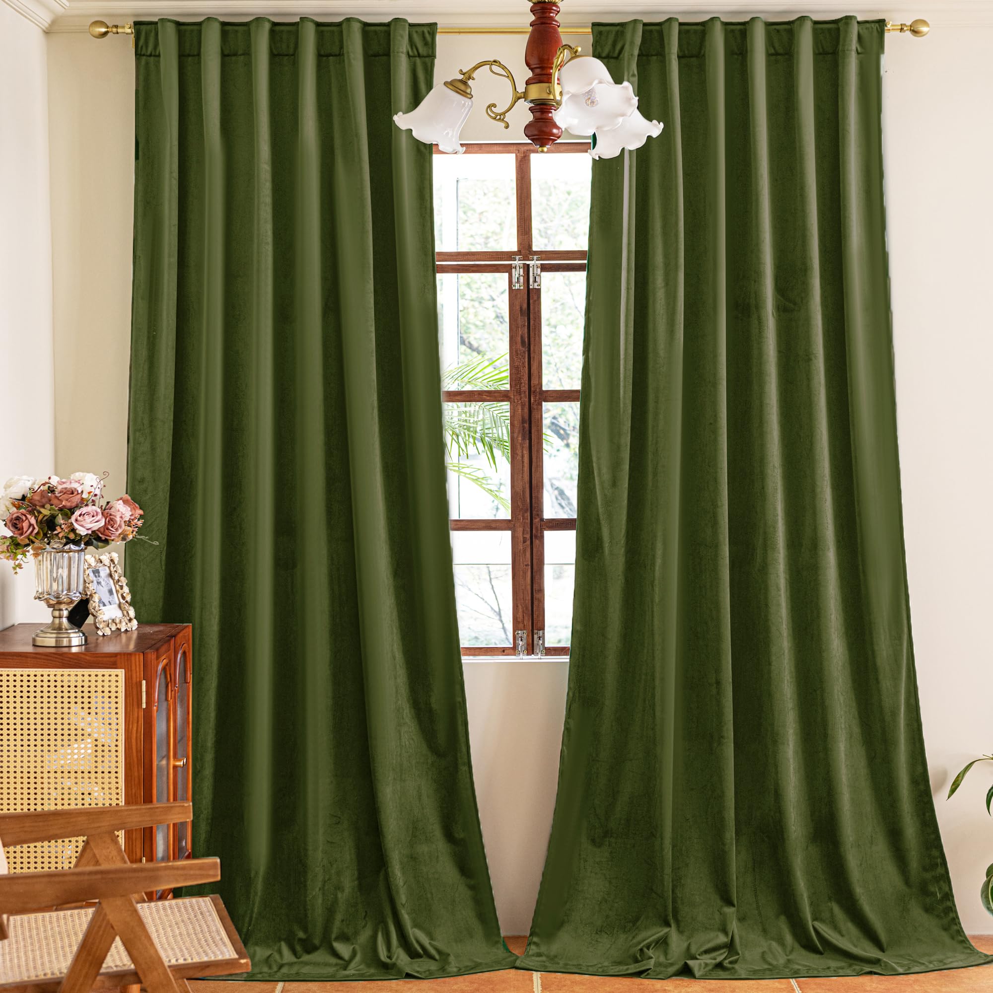 YOFUN 84 inches 2 Panels, Hunter Green Blackout Luxury Velvet Curtains Thermal Insulated Heat Block Soundproof Window Panels Soft Drapes for Bedroom Living Room, Rod Pocket & Back Tab, W52 x L84