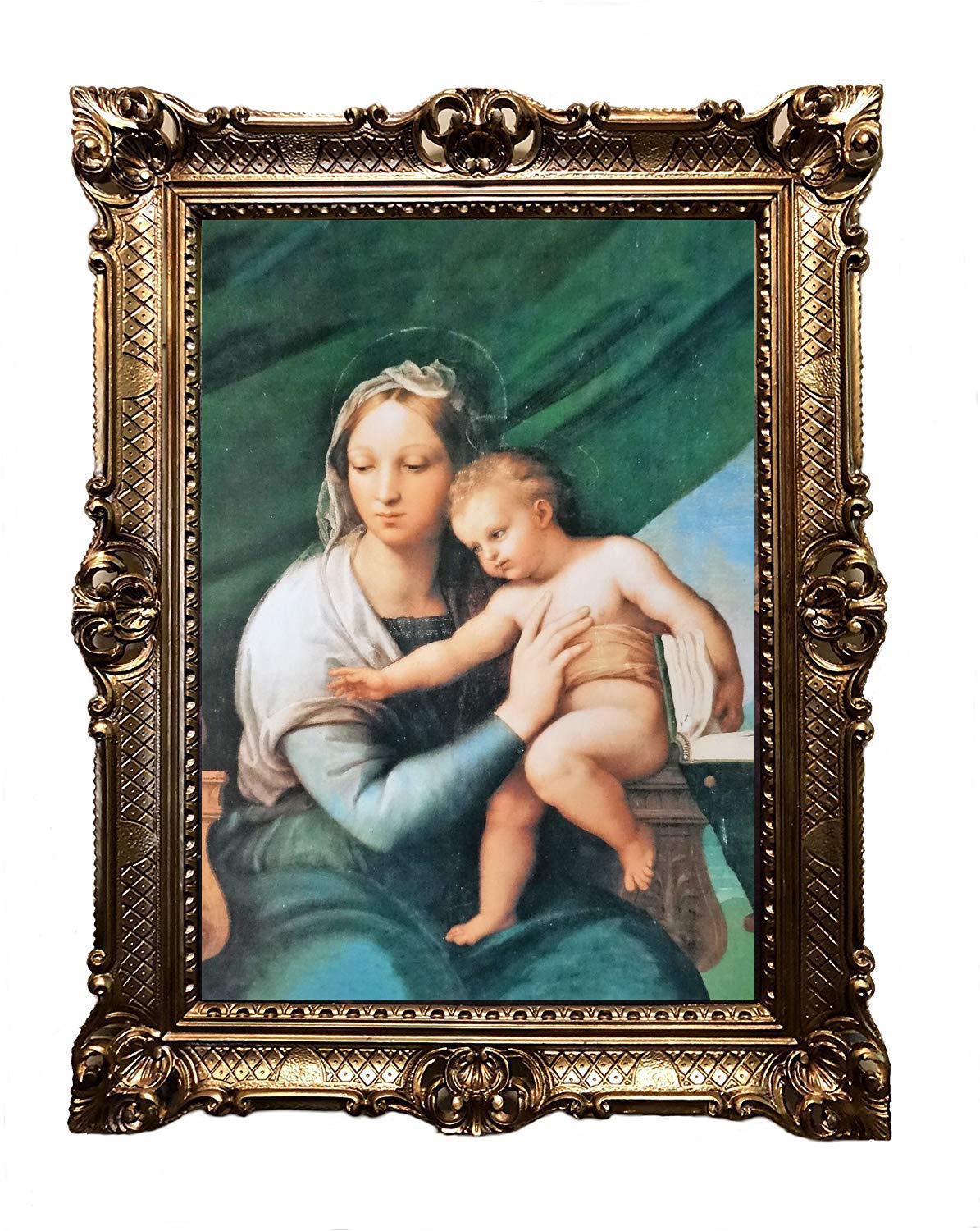 MADONNA DEL PESCE Antik Barock Rahmen Barockrahmen mit Bild Wandbild 70x90cm Kunstdrucke Gemälde Religiöse Bilder Kunst von Heiligen Heiligenbild Retro Repro für Home Büro Praxis Café 58B