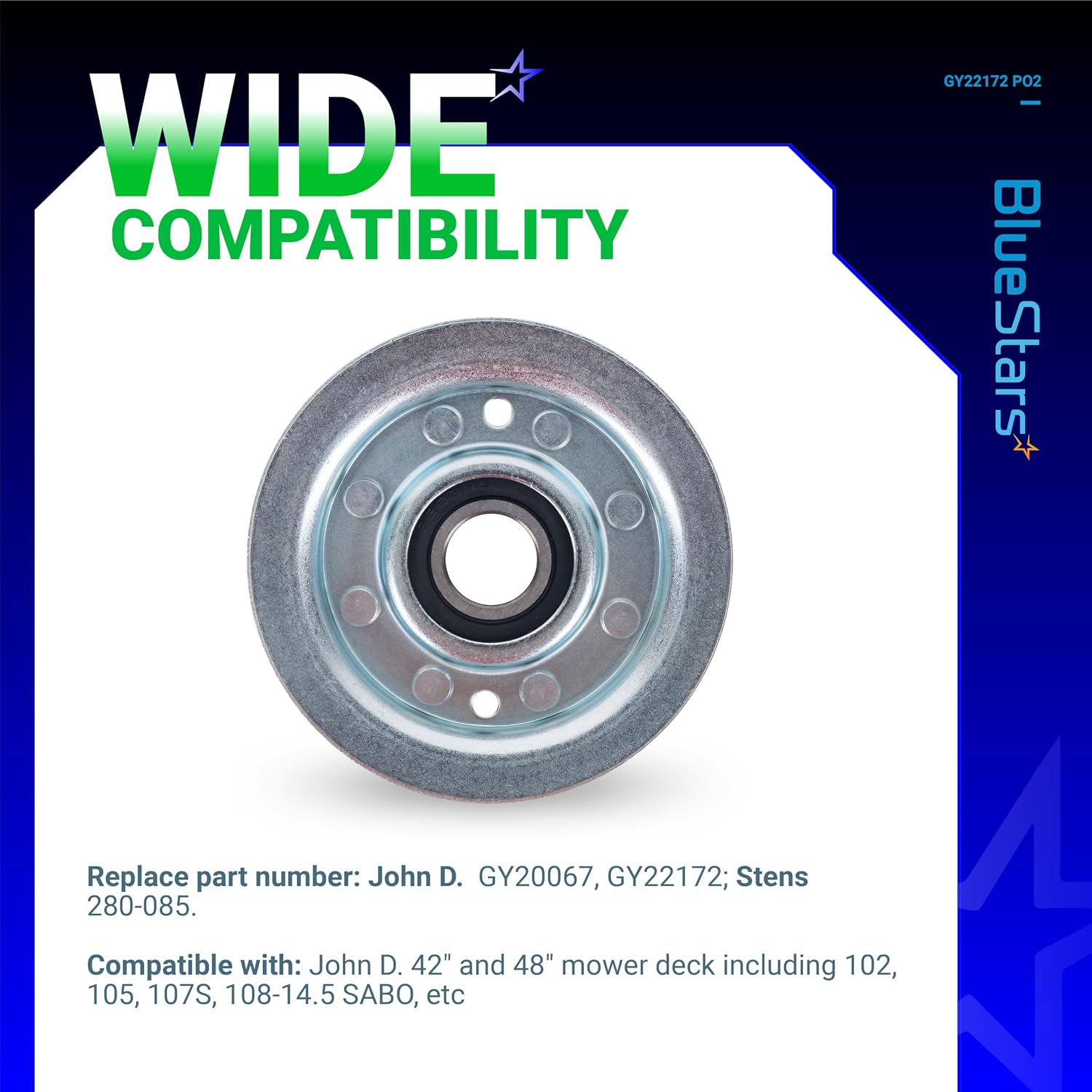 BlueStars 2 Pcs GY22172 Flat Idler Pulley - Compatible with John Deere L120