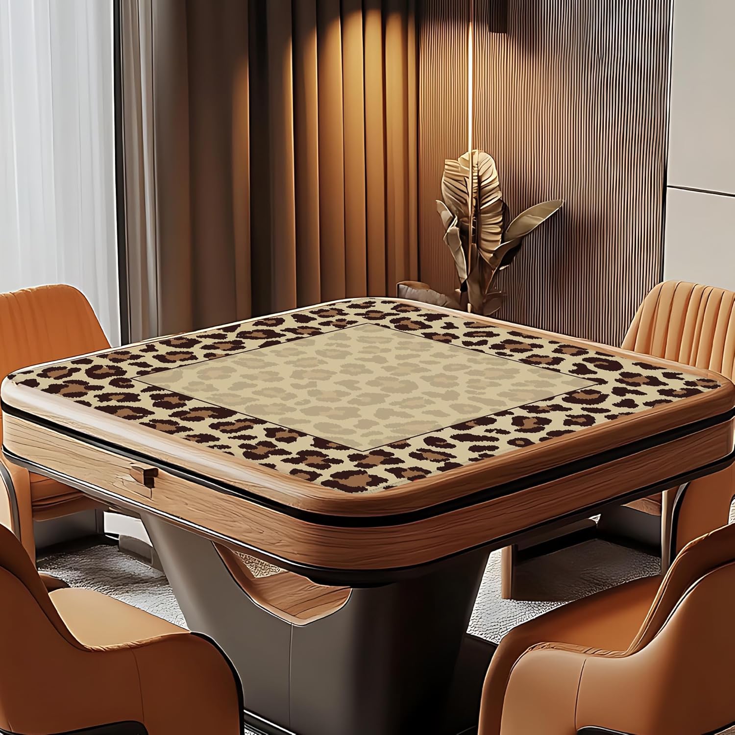 Leopard Print Mahjong Mat for Table 31.5 X 31.5 in, Gifts for Mahjong Players, Trendy Brown and Beige Animal Print Anti-Slip Table Cover Tablecloth for Poker Board Card Tile Game Dominoes