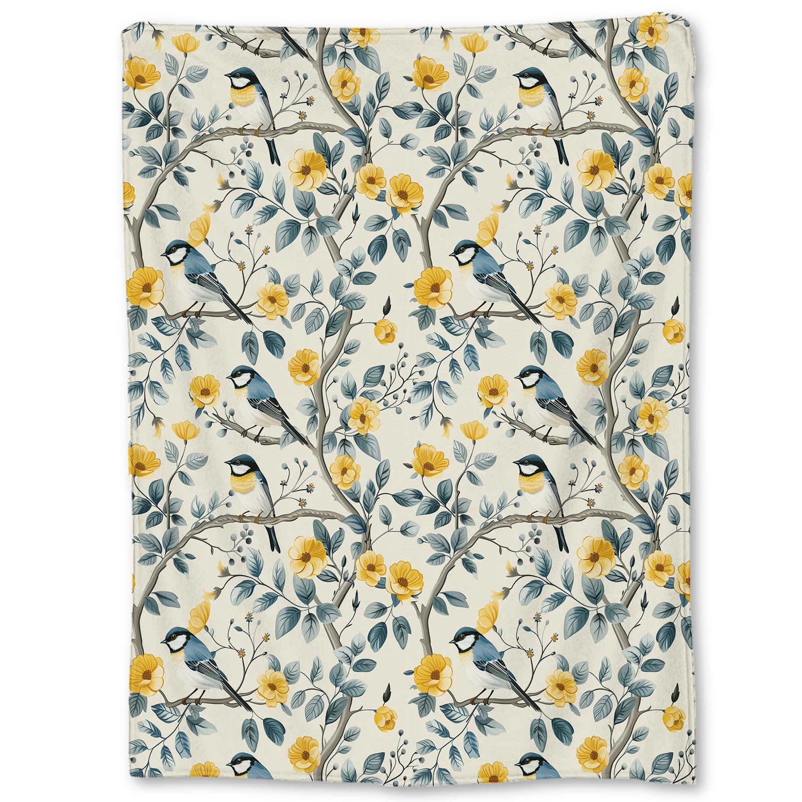 Ti Caldi Charming Bird & Floral Blanket, Soft Flannel Throw for Couch, Bed, Travel, Living Room & Home Decor, Cozy Lightweight Warm Fuzzy Blankets