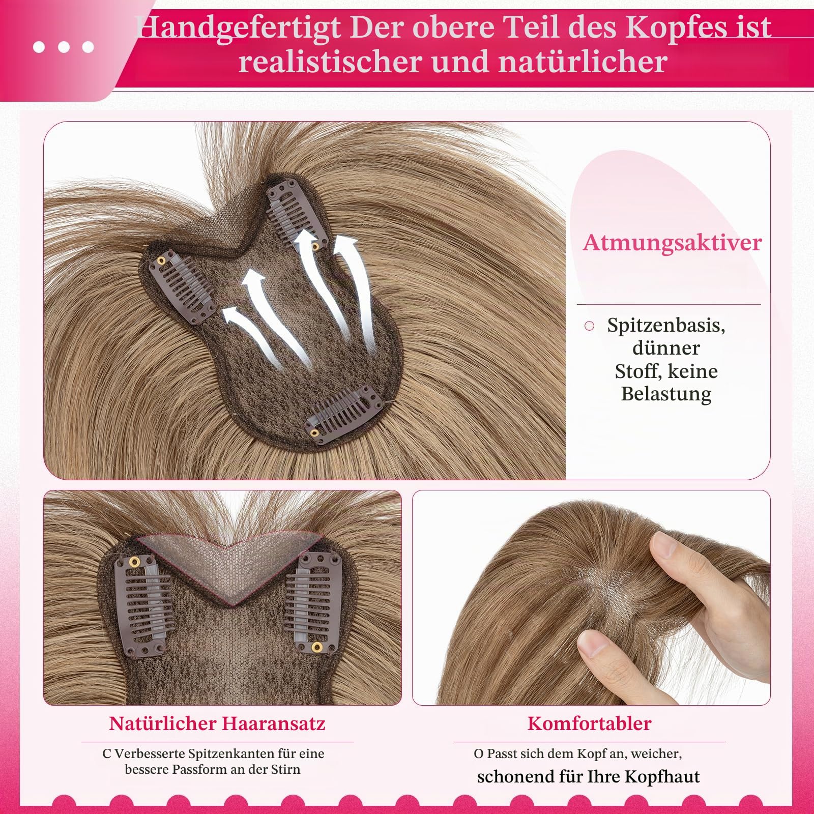 MY-LADY Clip in Pony Haarteile Echthaar 360°Abdeckung Haar Toppers für Frauen Dünnes Haar 21g 11inch #4p27 Mittelbraun/Dunkelblond Hair Topper
