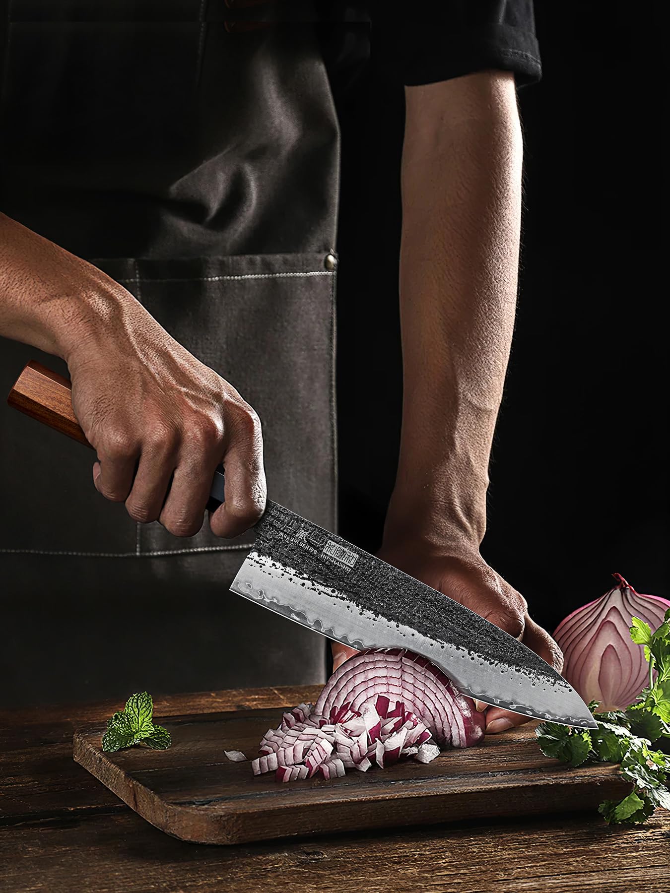 HOSHANHO Couteau de Chef 20 CM, Couteau de Cuisine 9 Couches 10CR15MOV en Acier au Carbone, Couteau Cuisine Professionnel Japonais Gyuto Chefs avec Poignée Octogonale en Bois de Rose