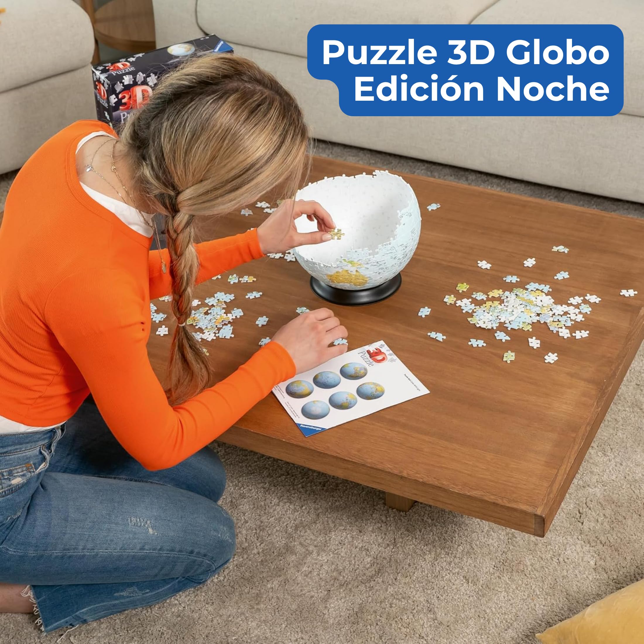 Ravensburger - Puzzle 3D Globo con Luz Nocturna 5400 Piezas, +10 años | Puzzle 3D Globo Terráqueo con luz nocturna de 5400 piezas, maqueta para montar para niños +10 años, ideal como regalo.