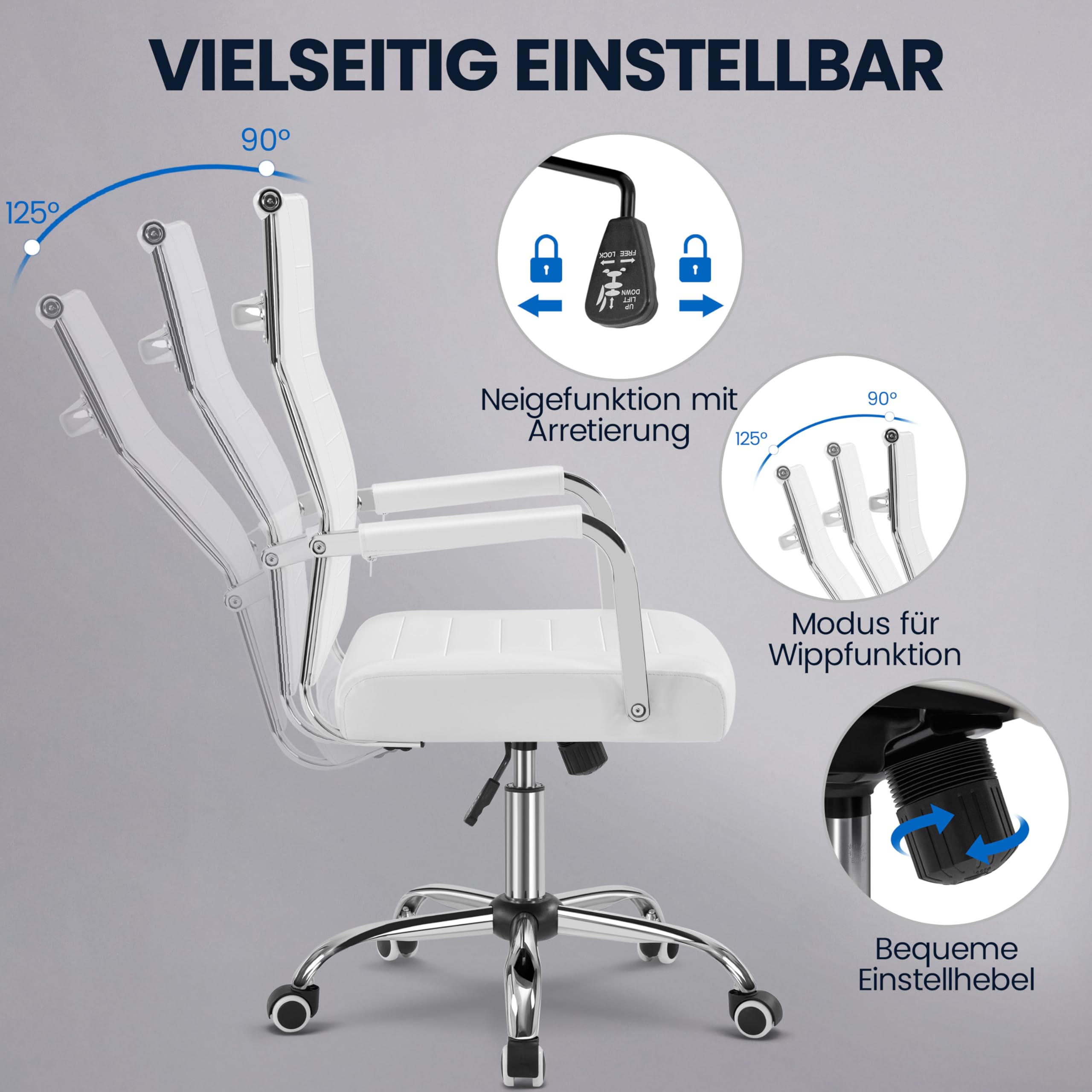 Yaheetech Bürostuhl ergonomischer Schreibtischstuhl mit Armlehnen, Chefsessel Computerstuhl hoher Rückenlehne, Arbeitsstuhl mit Wippfunktion bis 136 kg Belastbar Weiß
