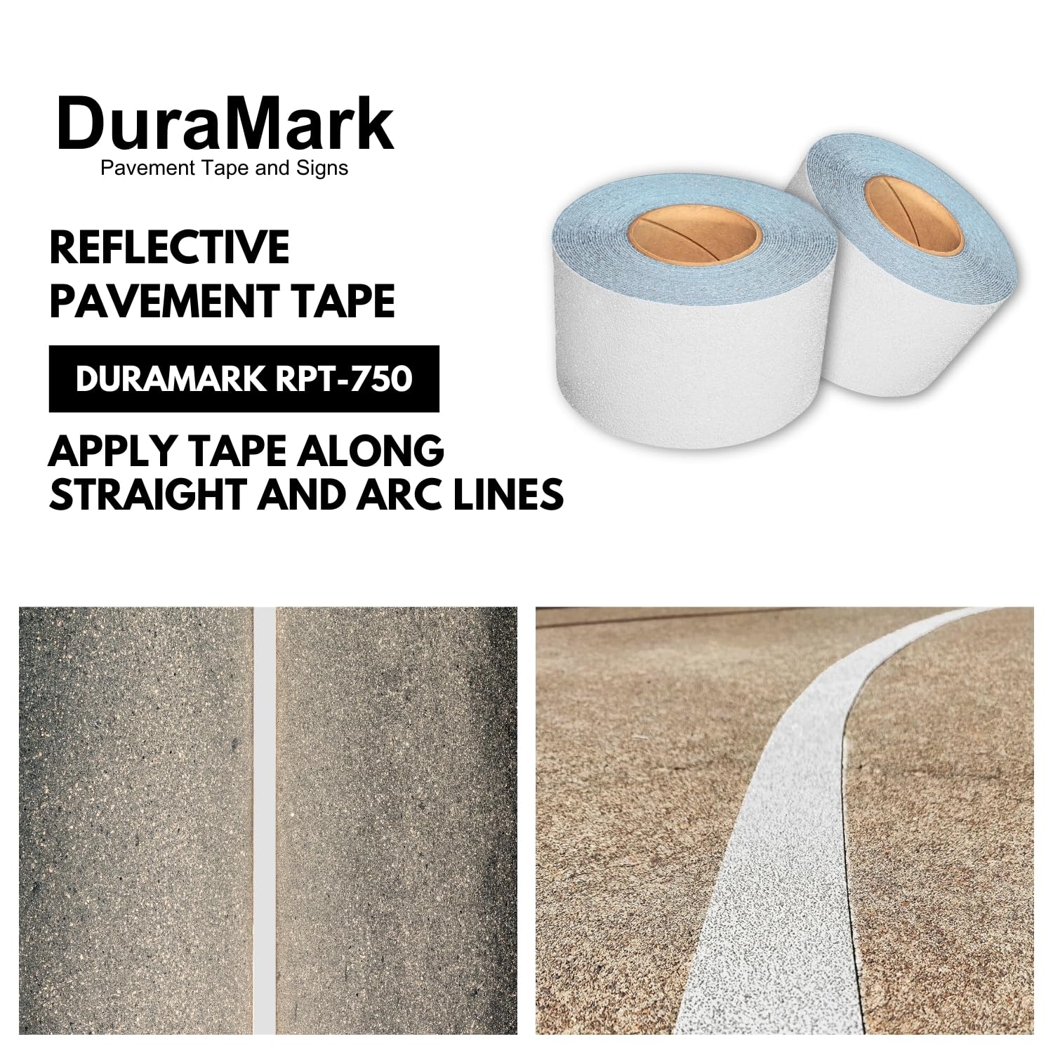 ifloortape DuraMark RPT-750 White Reflective Pavement Marking Tape – Slip Resistant Premium Durability Outdoor Heavy-Duty Rubber Base Safety Tape (4 Inches x 18 Feet)