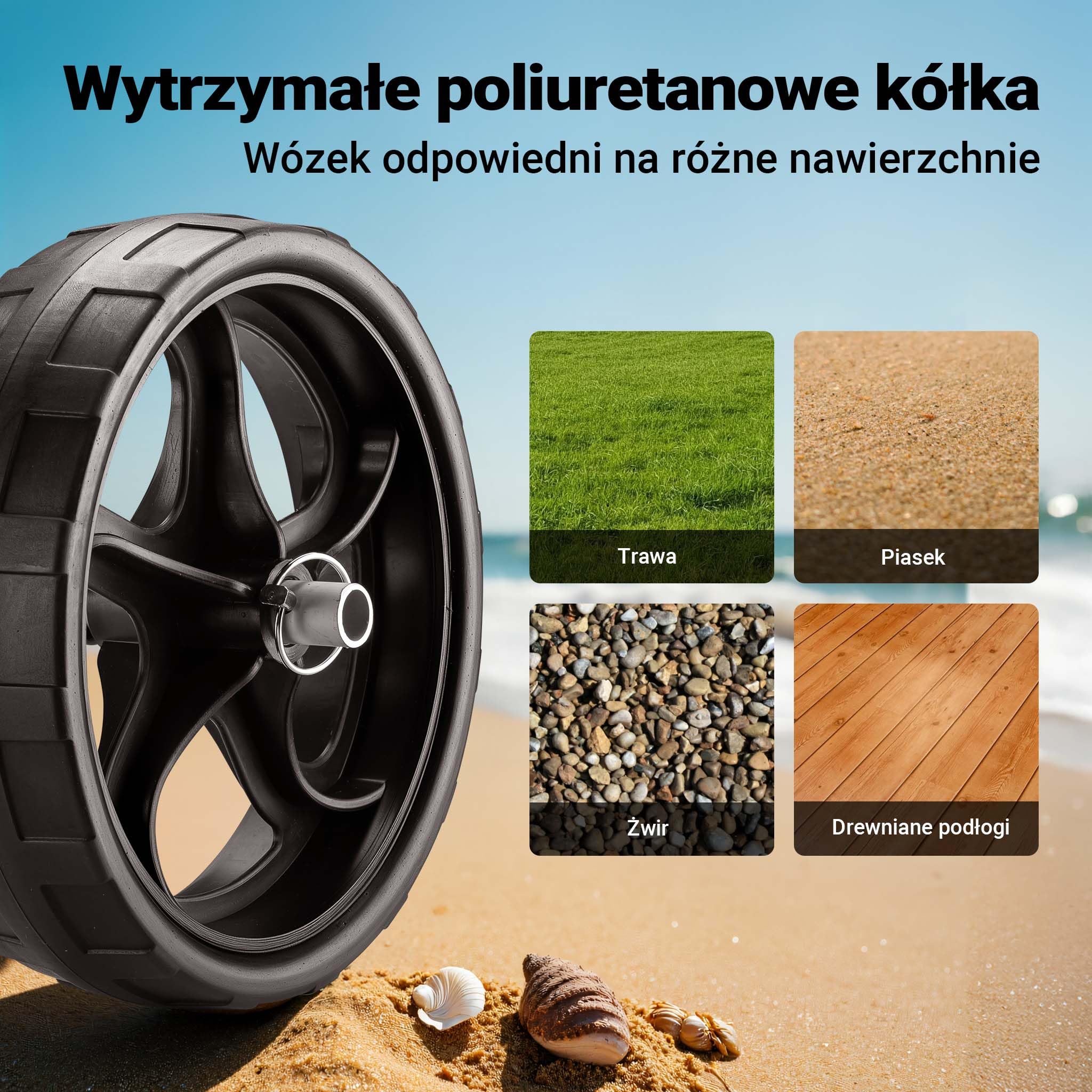 Składany aluminiowy wózek kajakowy Wiltec do 68 kg, wózek transportowy do łodzi, kajaków i kanoe, wózek surfingowy z poduszkami, koła PU Ø25 cm z nylonowym paskiem do mocowania