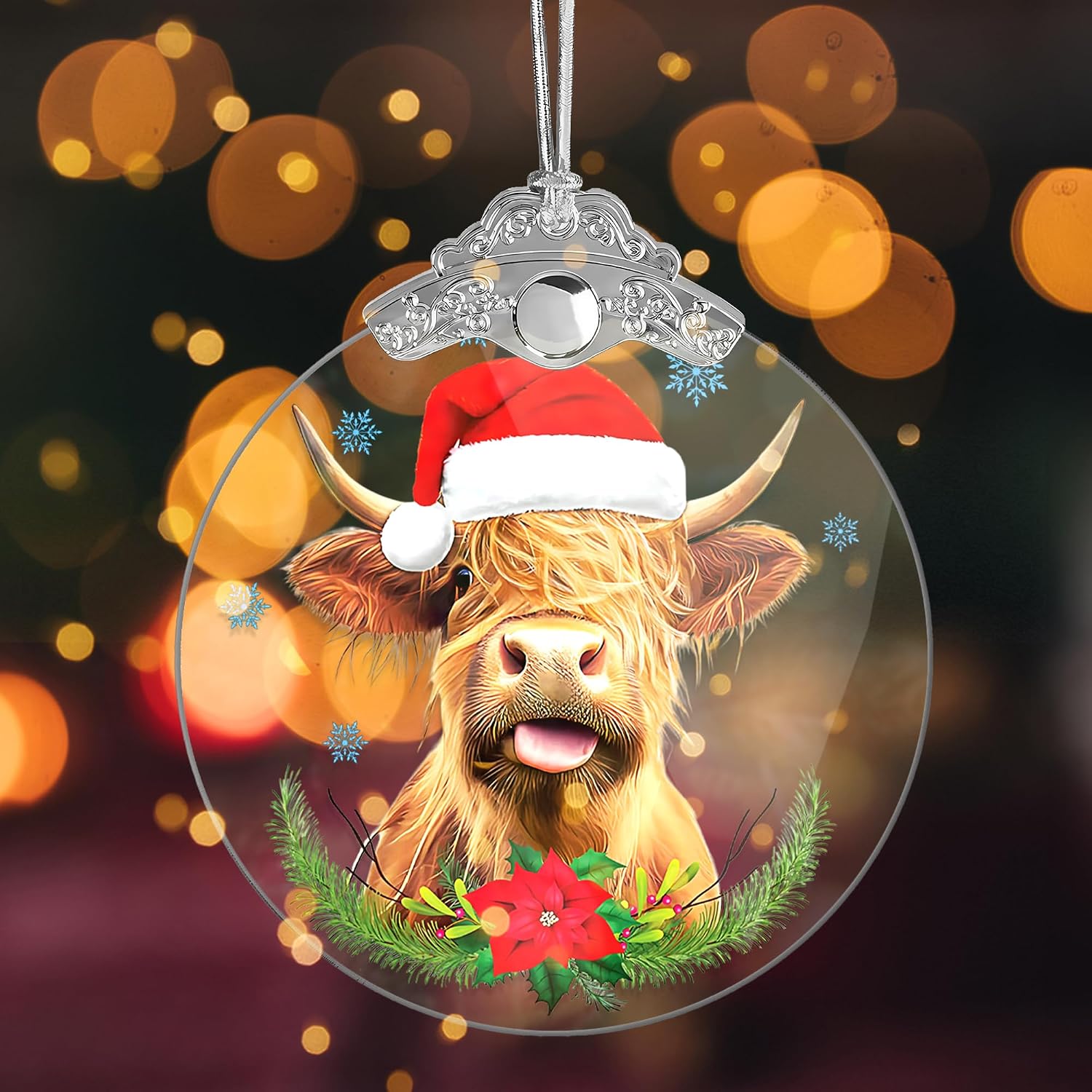 Funny Highland Cow Ornament 2025 – Acrylic Farm Animal Holiday Decor, Unique Gift for Men, White Elephant Idea Under 25 Dollars