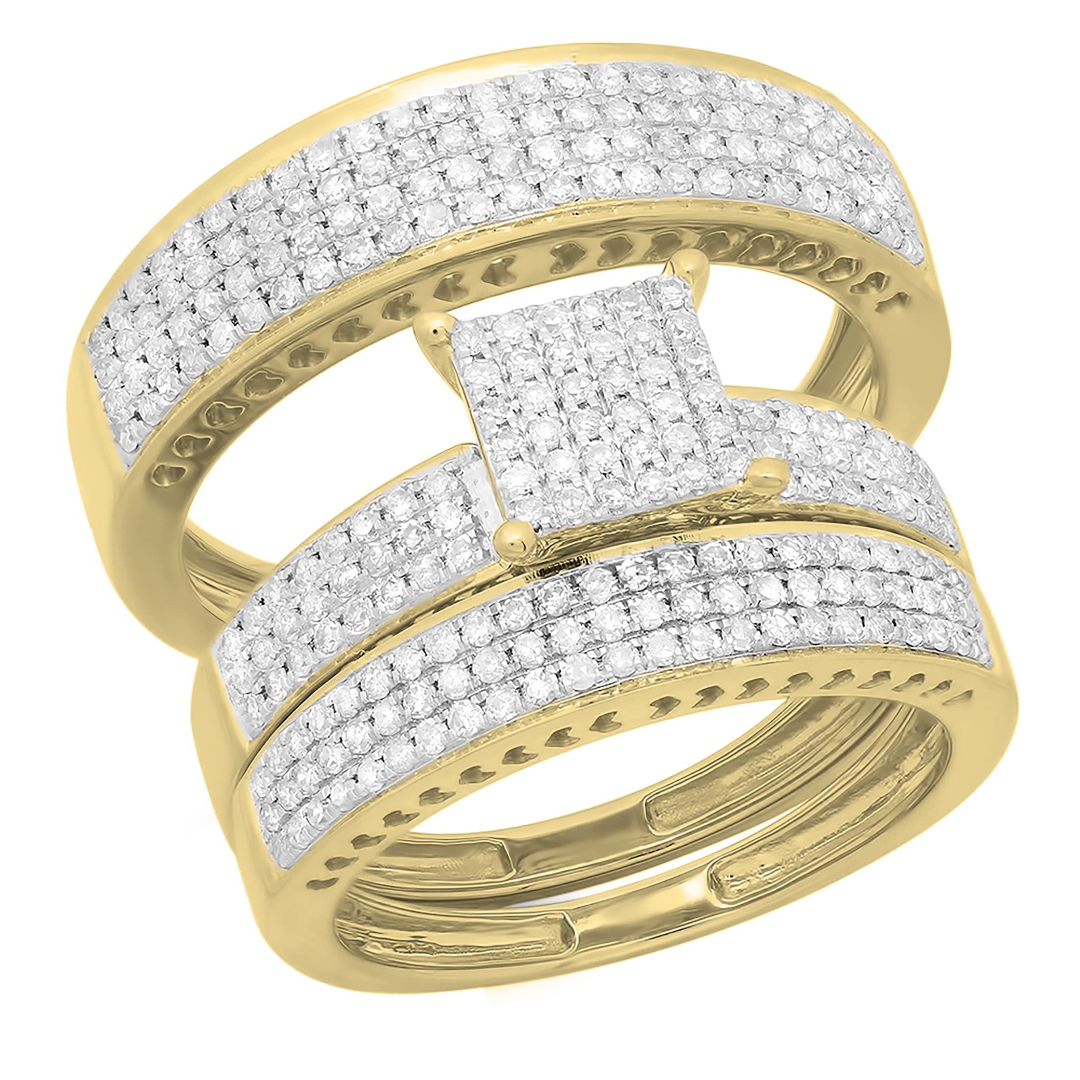 Dazzlingrock Collection Round White Diamond Square Frame Matching Wedding Trio Ring Set for Him Her 1 10 ctw