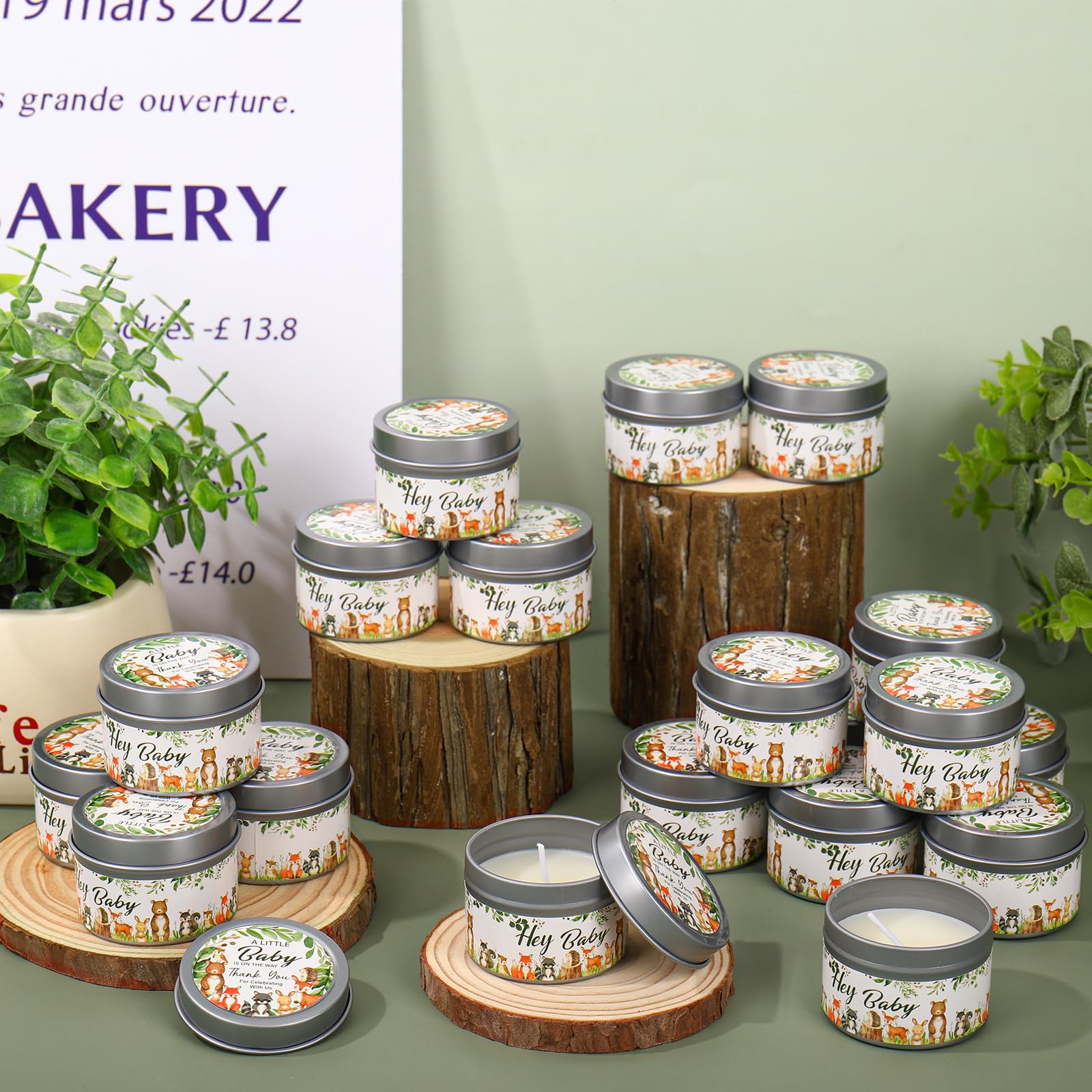 Whaline Candele profumate a forma di animali della foresta, in cera di soia, per baby shower, feste e feste, idea regalo, 24 pezzi