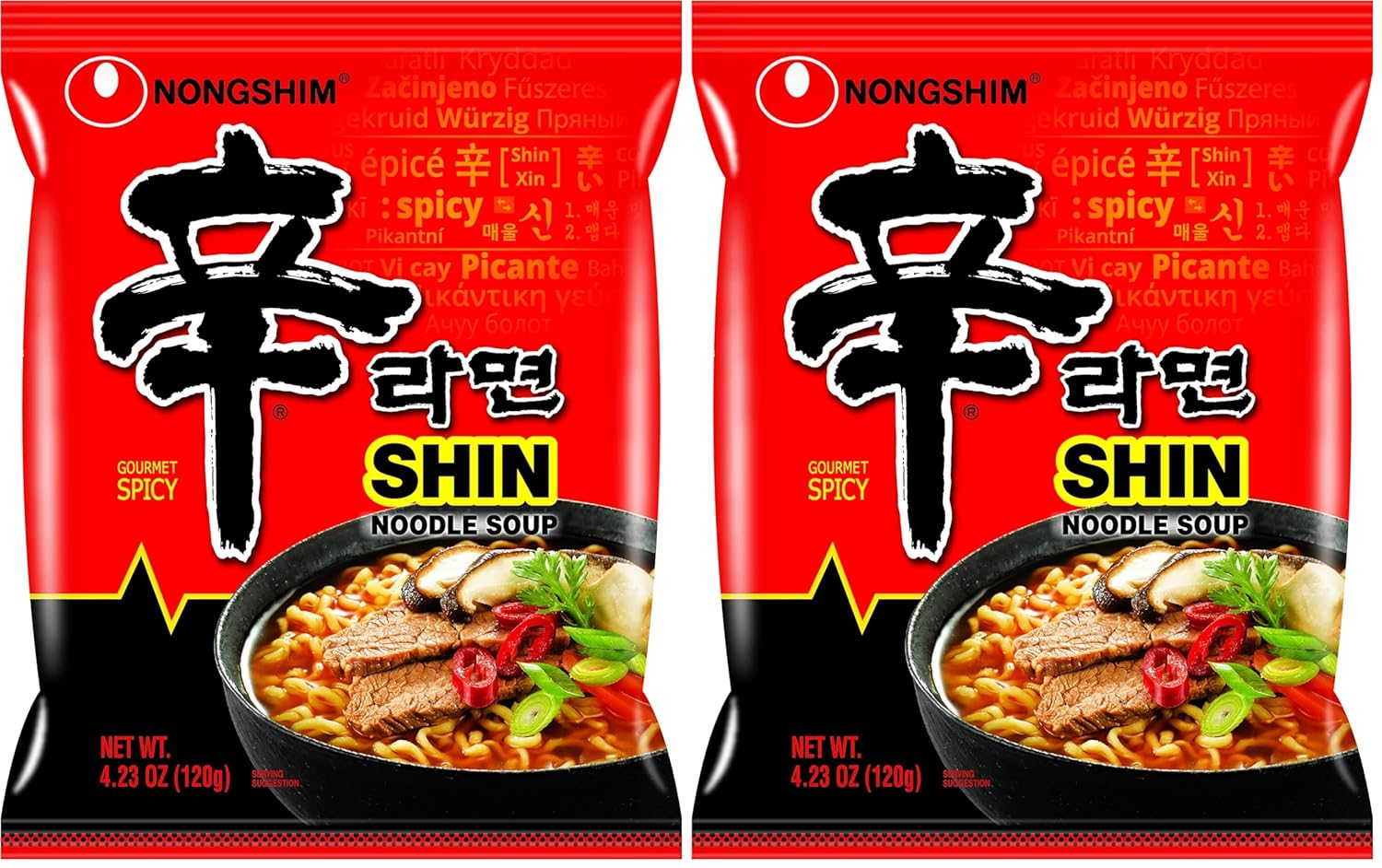 Nongshim Ramen Noodles,Gourmet Instant Ramen,Premium Microwavable Noodle Soup,Spicy Shin,Family Pack,4.23 Ounce,(Pack of 40)