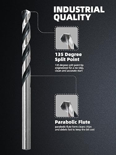 Miniatura 9 de Juego de 29 brocas de cobalto M35, brocas helicoidales HSS con punta dividida de 135 grados y vástago de tres planos, vástago reducido de 38