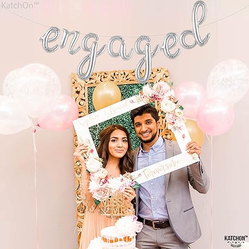 Miniatura 3 de KatchOn, Letras de globos de compromiso plateados, 16 pulgadas, globos de compromiso, decoraciones de fiesta de compromiso, decoraciones