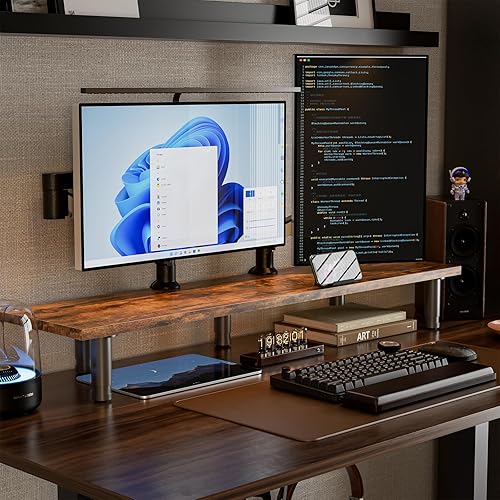 Miniatura 4 de XBurmo Elevador grande de monitor doble para 2 monitores, soporte ajustable para monitor doble con soporte para teléfono para escritorio, impresora,