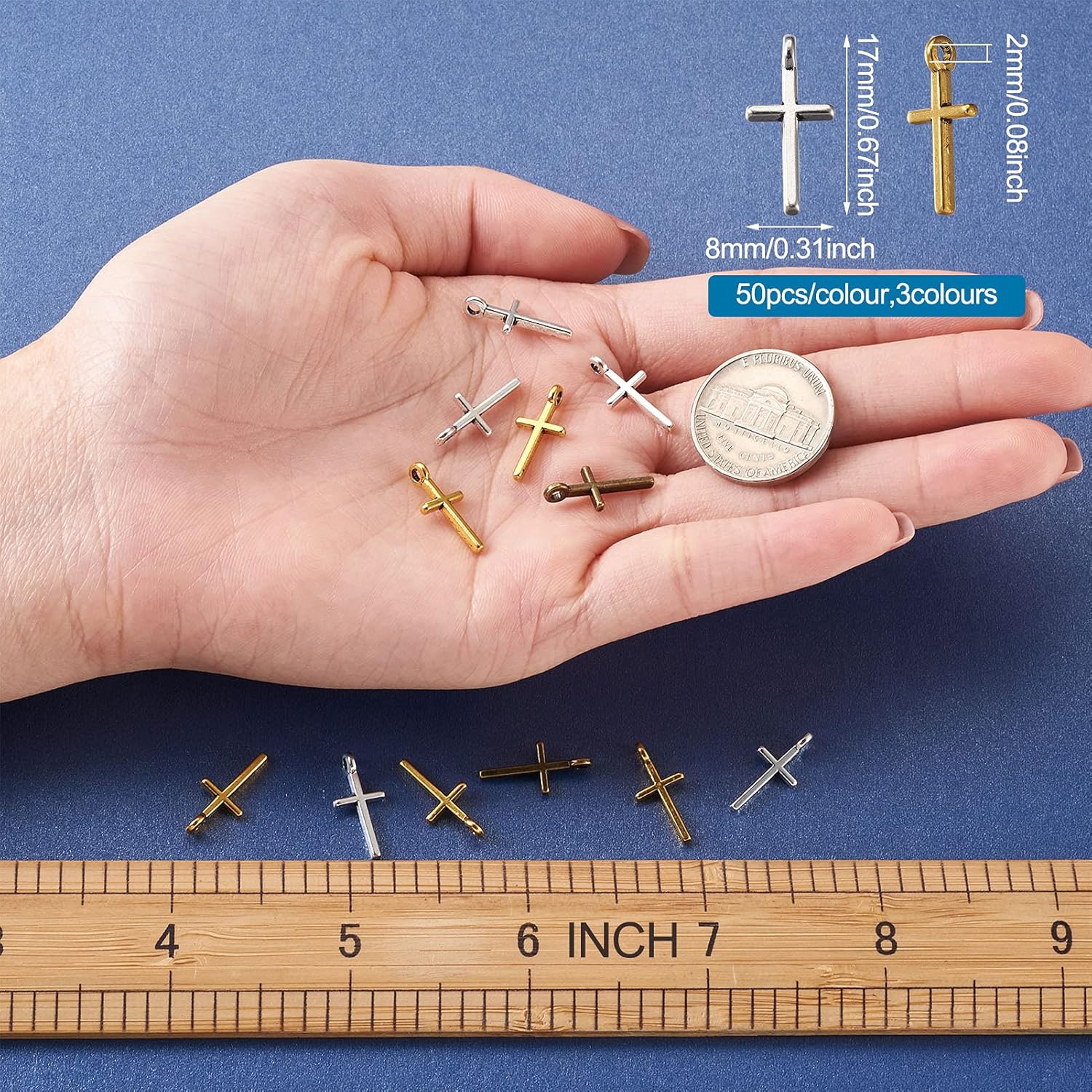 Beadthoven 150pcs 3Colors Tibetan Style Alloy Cross Charms Pendants Mini Metal Crucifix Cross Necklace Dangle Charm Beads for DIY Necklace Bracelet Choker Making Accessories - Image 3