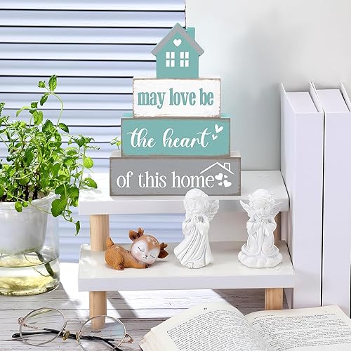 Miniatura 2 de Decoración de mesa de madera de granja, decoración de bandeja escalonada para el hogar, decoración rústica pastel con texto en inglés "May Be Love