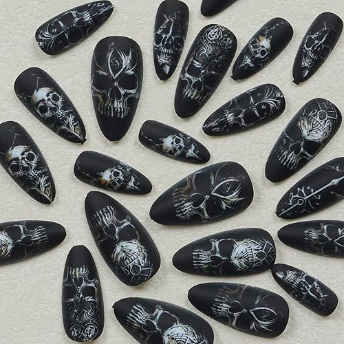 Miniatura 138 de Uñas postizas a presión de Halloween, cuadradas, medianas, con diseños de telaraña, parches coloridos, punta francesa, uñas acrílicas, uñas