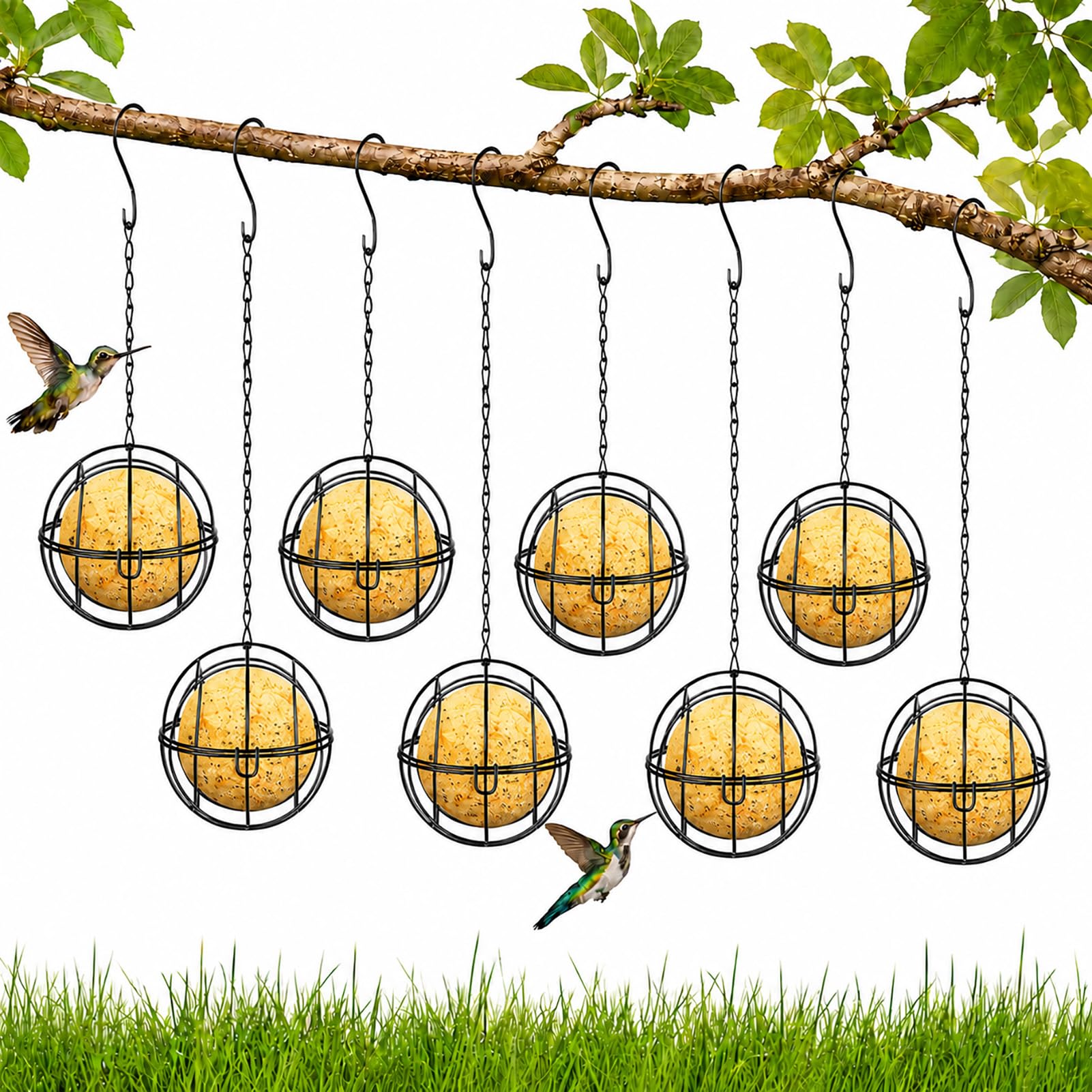 8 Pack Fat Ball Bird Feeders with Hooks - Metal Hanging Cages for Garden