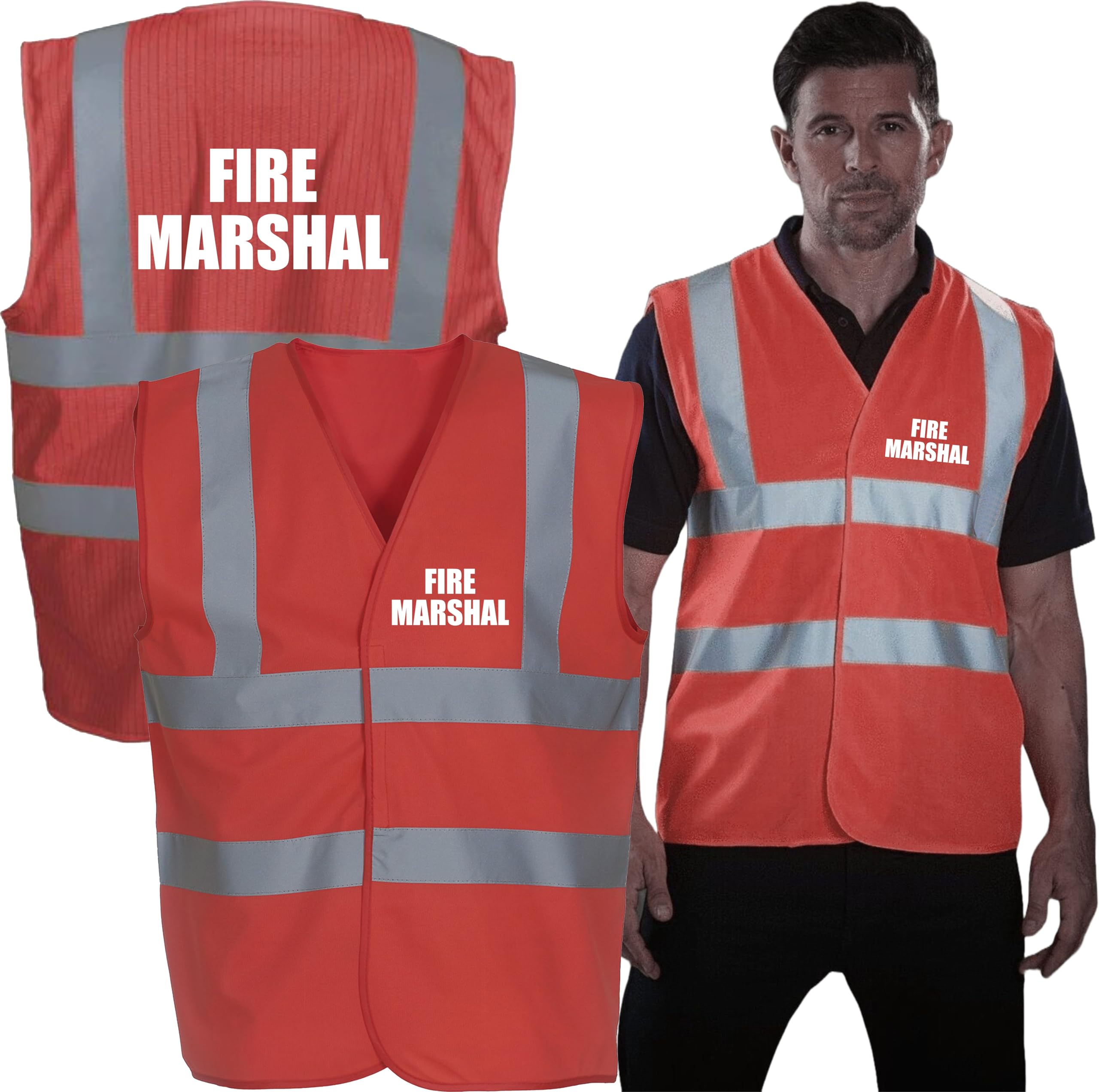 Fire Marshal Front And Back Printed Hi Vis Vest Fire Department High Visibility Safety Vest Reflective Waistcoat Workwear Fire Fighters Uniform Gift Unisex Vest Top(XXL, Red)