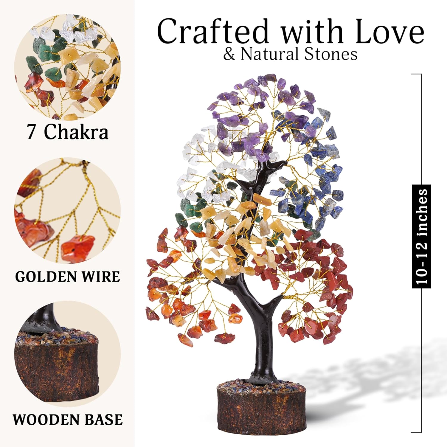fashionzaadi 7 chakra tree of life, crystals and healing stones, birthday gifts for women - crystal tree for positive energy, home office decor, spiritual gifts for women a-seven chakra golden wire