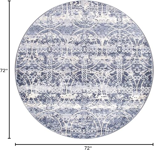 Miniatura 2 de Pasargad Home Cherish Design Power Loom - Alfombra redonda de 6 pies x 6 pies 0 pulgadas, color azul (PRC-1023 6 x 6)