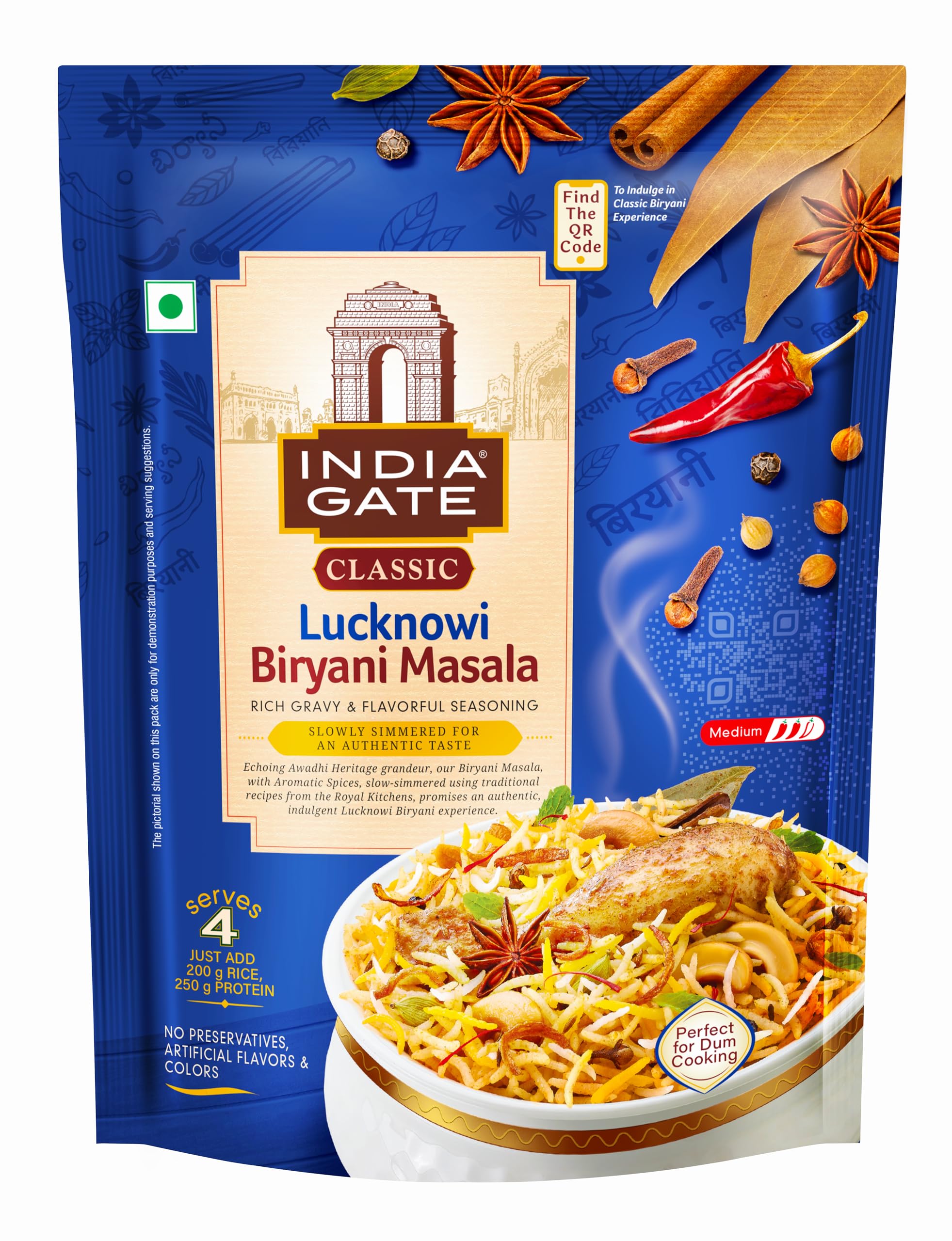 India Gate Lucknowi Classic Biryani Masala 120 gram + 200 gram Basmati Rice Free