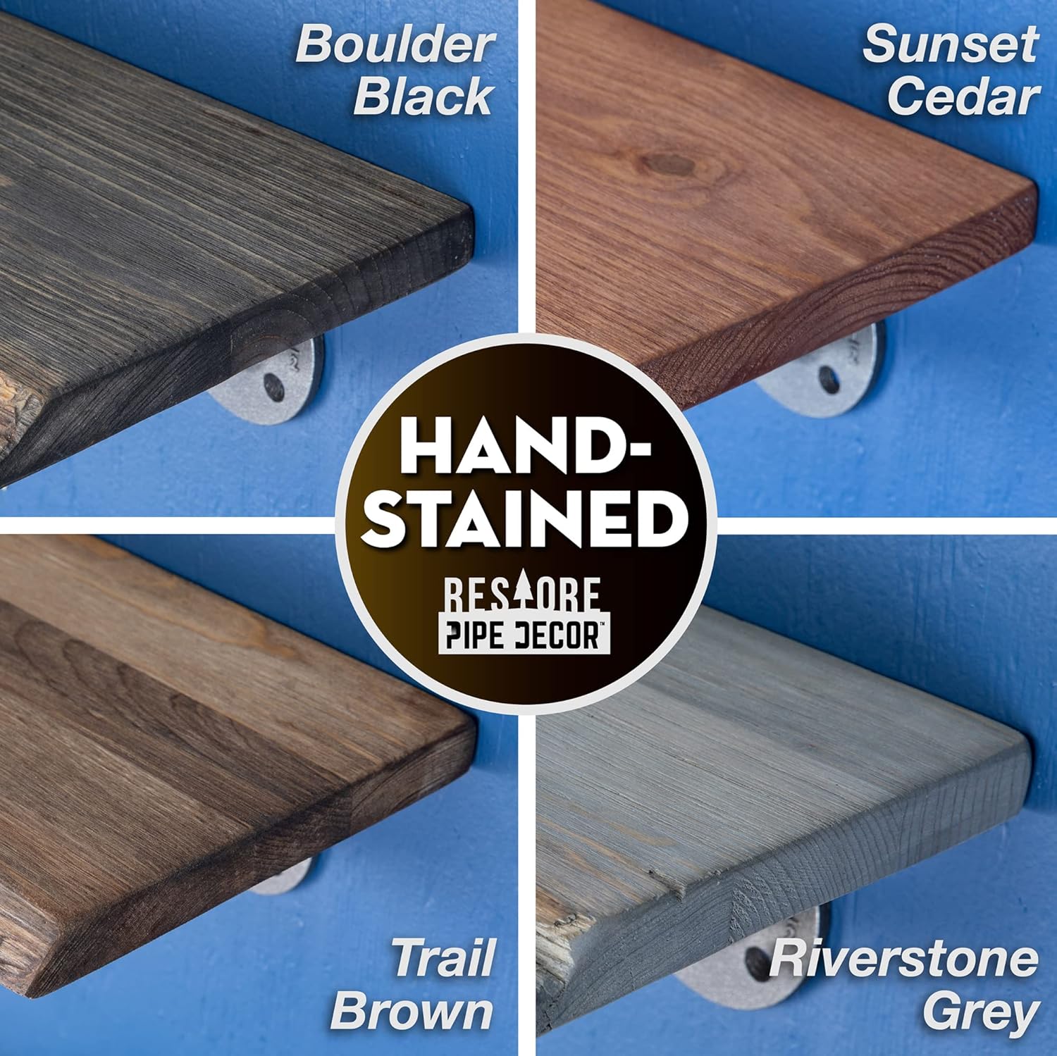 PIPE DECOR 24” Trail Brown Live Edge Wood Shelf with Industrial L-Shaped Pipe Brackets (2-Pack)