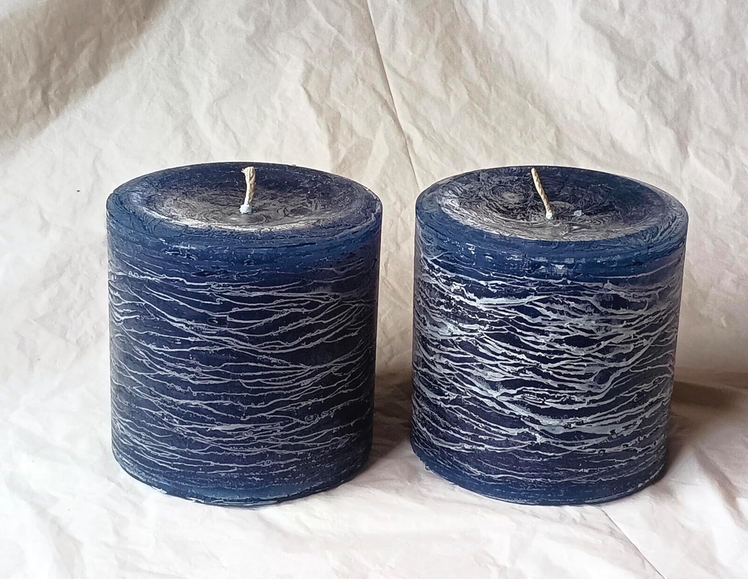 Navy Blue by Modern Candle Design Nordic Rustic Pillar Candle Handmade Unscented (Tranquil Blue, 4 x 4)