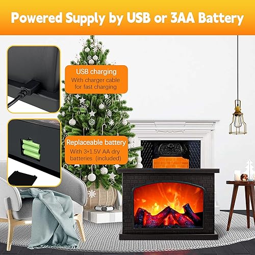 Miniatura 3 de Faroles de chimenea decorativos, pequeña chimenea falsa, lámpara LED de fuego con efecto de llama, chimenea portátil de carga USB, funciona con