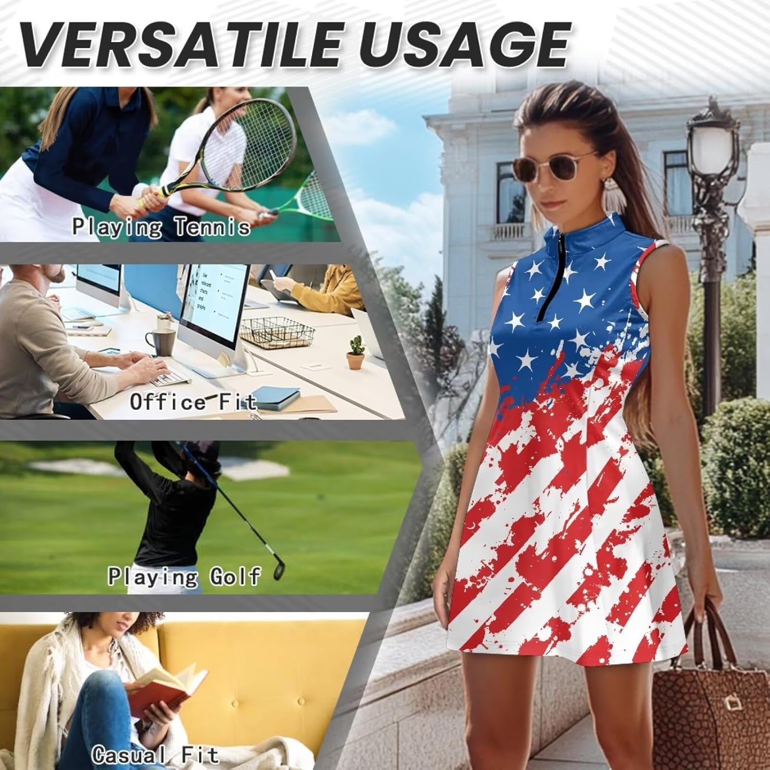 Sleeveless Golf Dress for Women Half Zip Polo Dress Suitable for Golf Tennis Pickleball Padel Courses Athletic Wear