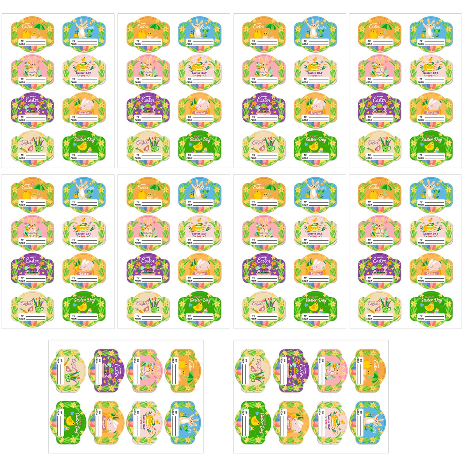 TFAOYS 80 Counts Cartoon Bunnies Eggs Name Sticker for Scrapbooking Decorative Wrapping Label for Seal Envelope Card Packaging Removeble Sticker