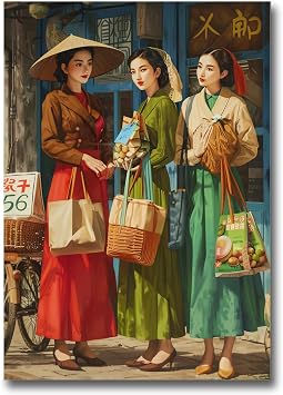 Poster Print Market in Vietnam Art Print Capturing the Vibrancy of Vietnamese Culture Vietnamese Women Ao Dai Art Asian Woman Illustration Asian Artwork Wall Art, Print