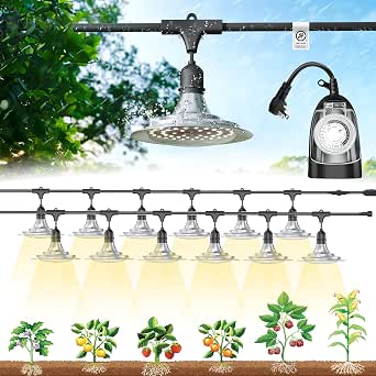 Outdoor Grow Lights with Timer, Full Spectrum Greenhouse Grow Lights, IP65 Waterproof String Grow Light, UL Certified, 41FT