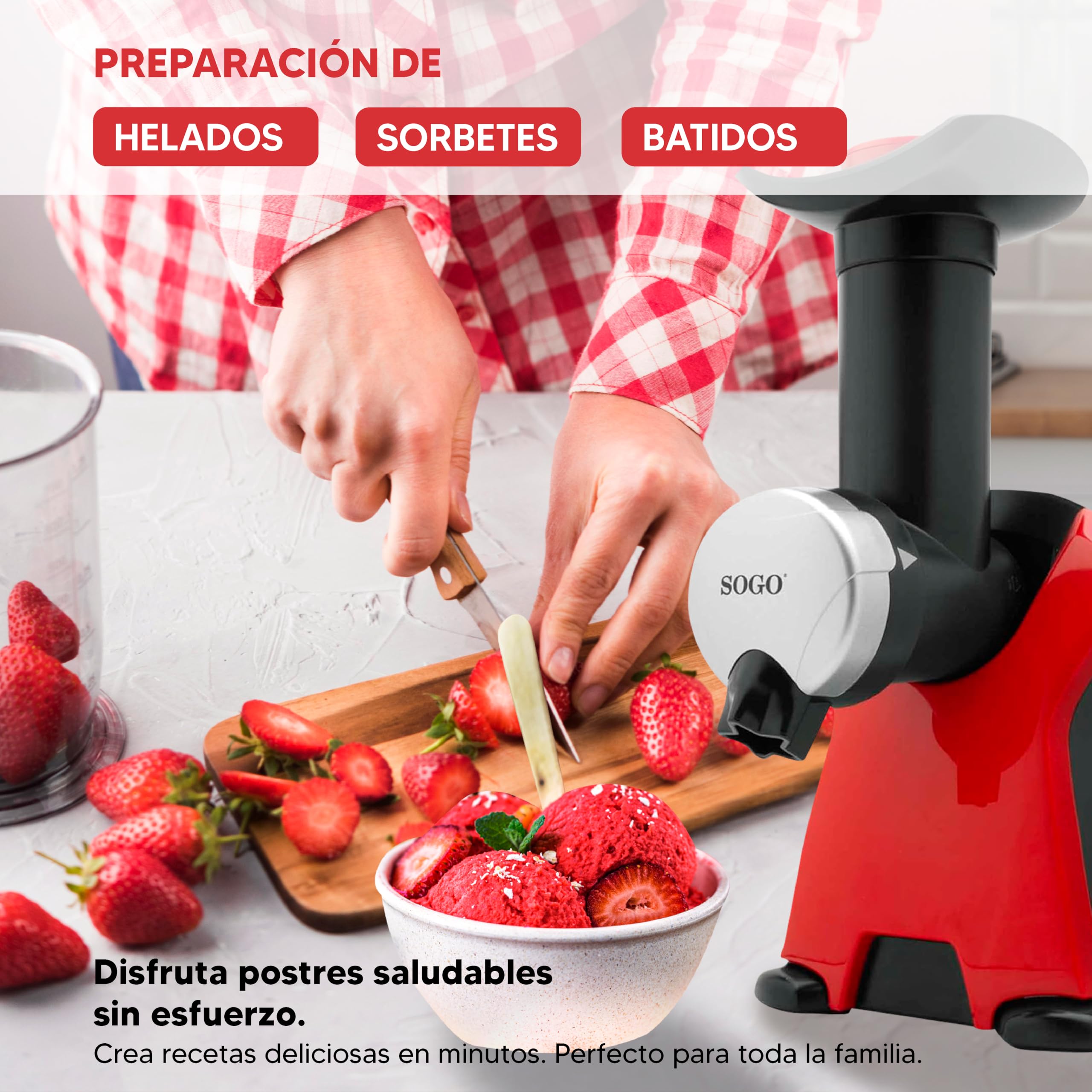 Sogo Heladera para Postres, Helados y Sorbetes - Máquina de Hacer Helados con Recetario de Postres Helados - Prepara Helados, Sorbetes y Batidos Utilizando Frutas/Chocolate Congelado - Heladera Niños
