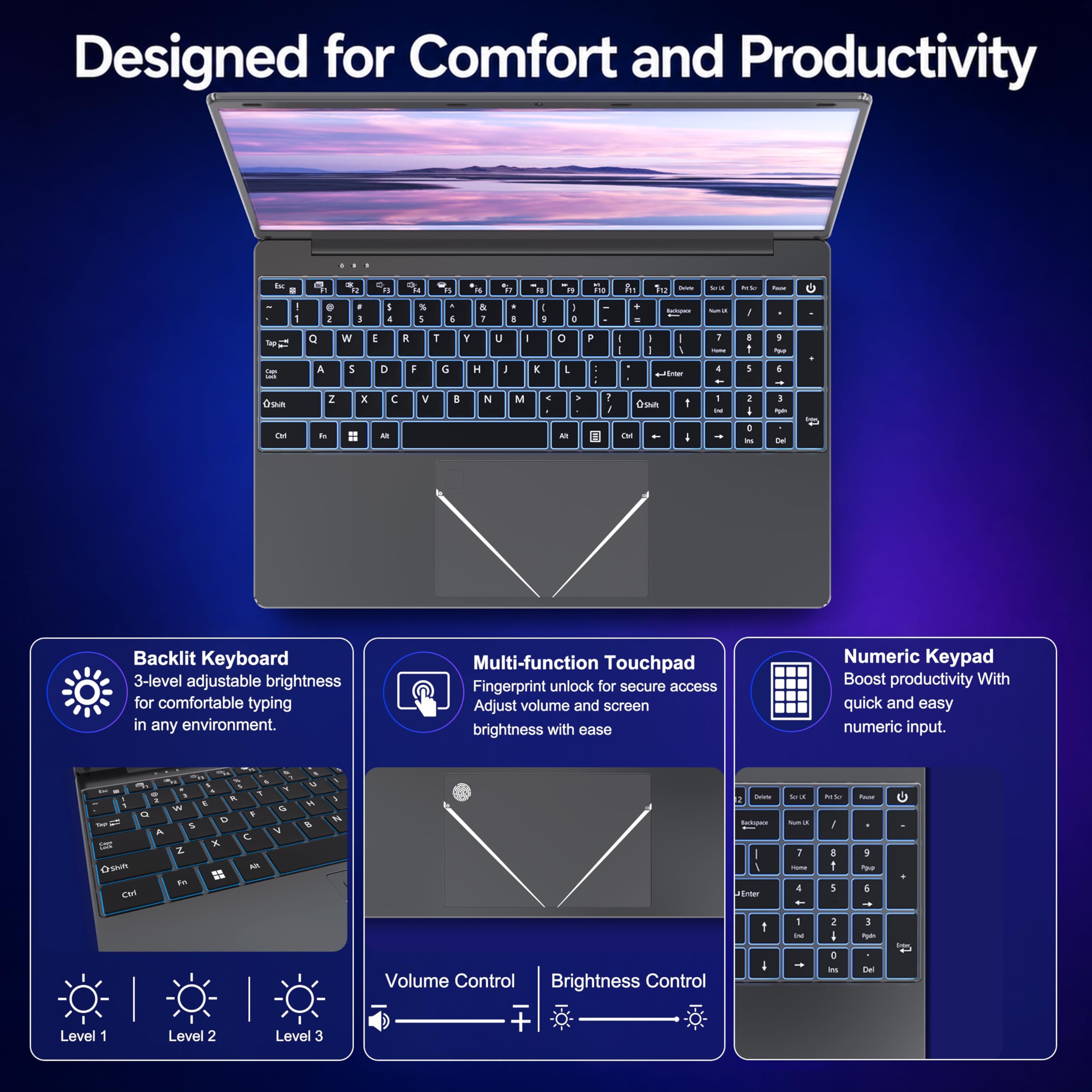 Ordinateur Portable 15.6" FHD Core i3-6100U Dual-Cœur, 8 Go RAM 256 Go SSD | PC Portable pour Étudiants, Télétravail et Bureau, Clavier Rétroéclairé, USB 3.0, HDMI, WiFi 5, Bluetooth 5.0