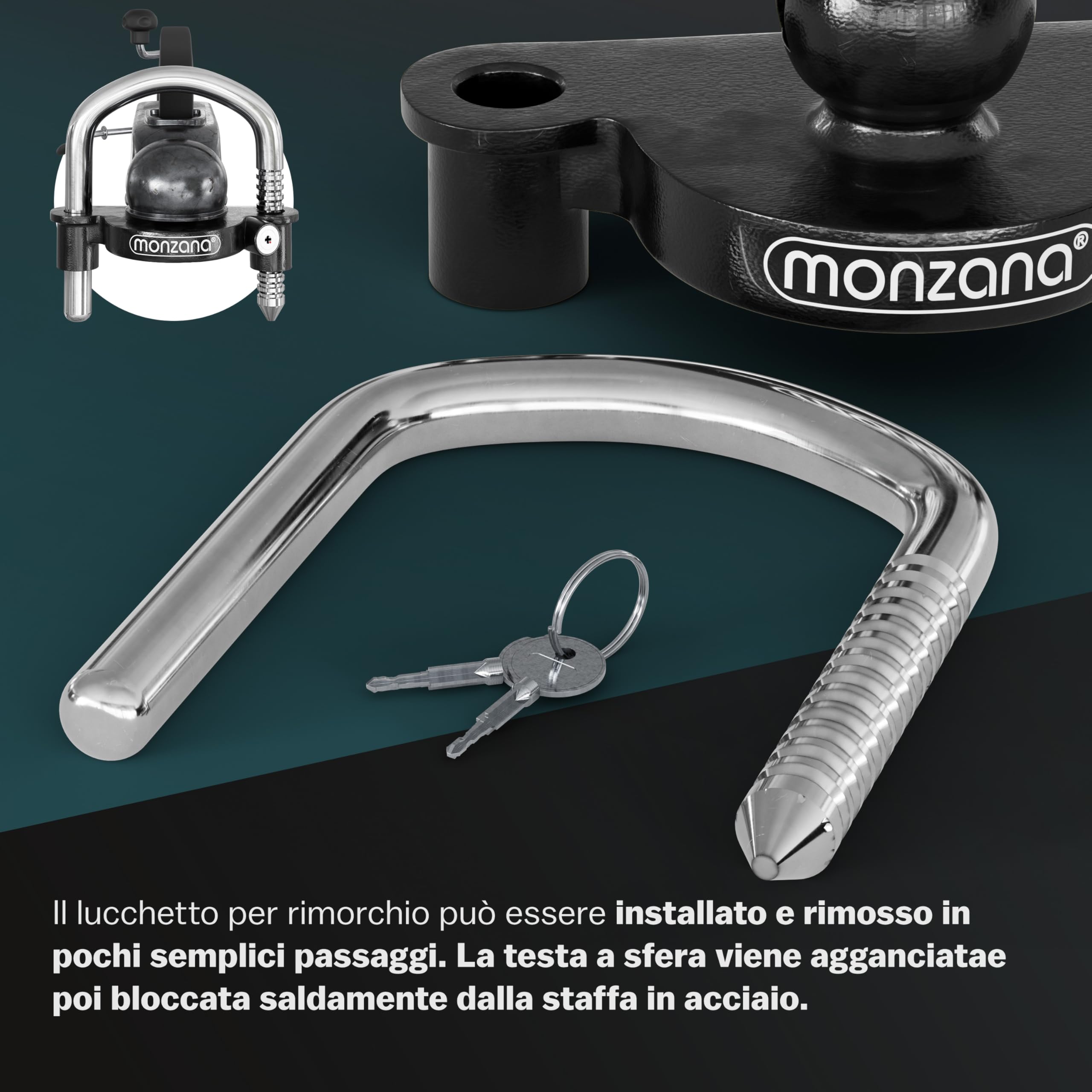Monzana Lucchetto per Rimorchio Gancio di Traino Facile da Montare 2 Chiavi di Sicurezza Antifurto Caravan Camper