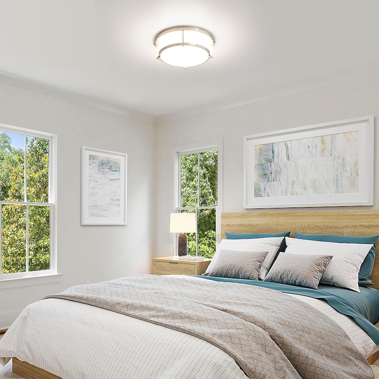 Dim to Warm (2700K-4000K) 13 Inch LED Flush Mount Ceiling Light, 25W Dimmable Modern Ceiling Lighting Fixture for Bedroom, Kitchen, Living Room - ETL Listed, Brushed Nickel