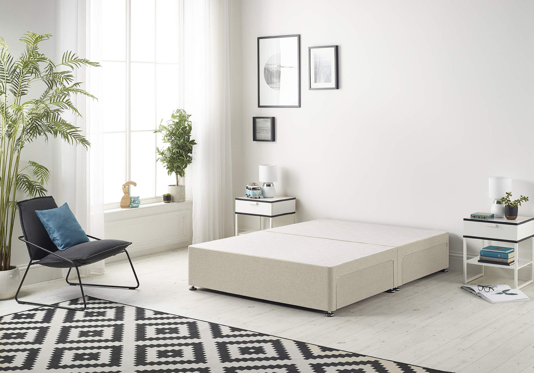 Bed Centre Flexby Divan Base Only with No Drawers and No Headboard - Available in 3ft,4ft,5ft and 6ft- Fabric (4FT Small Double, Tweed Natural Fabric)