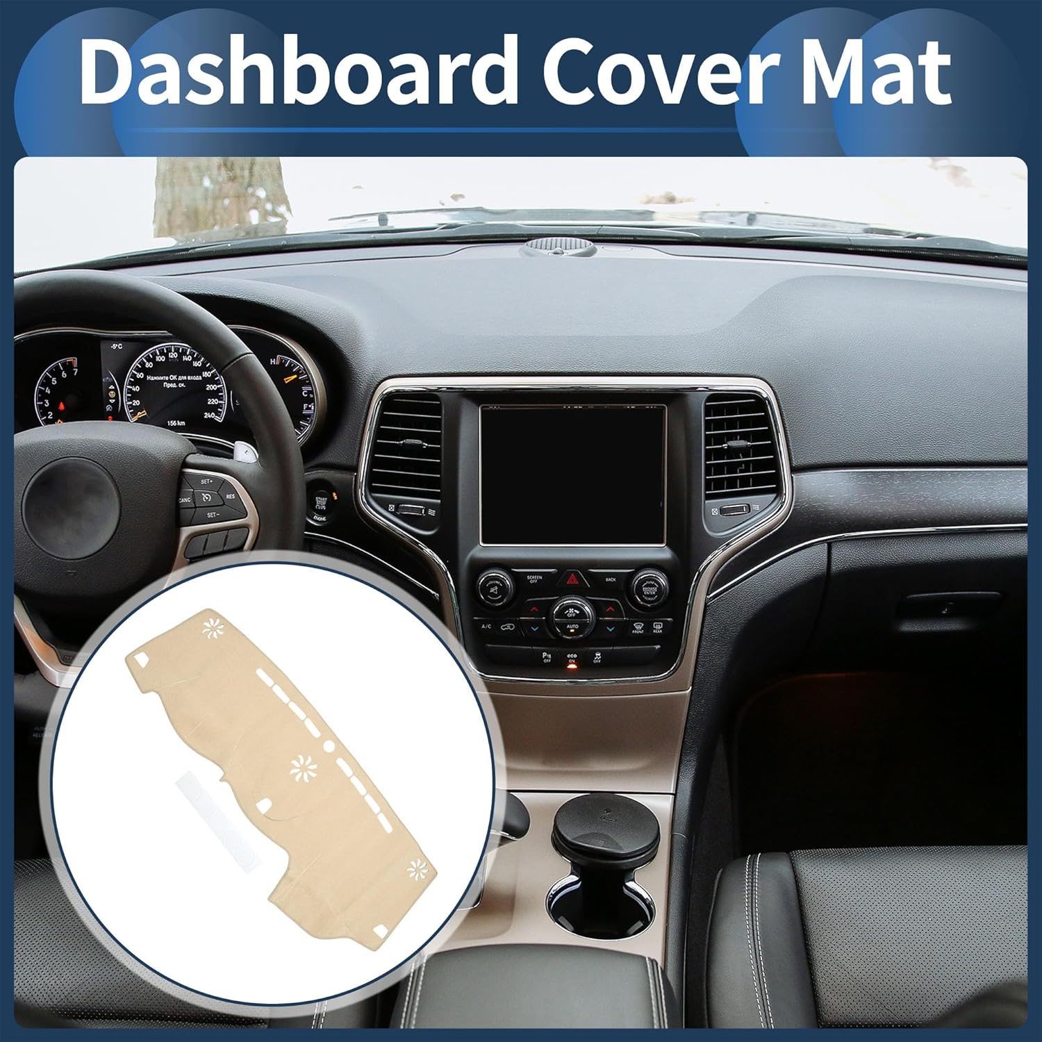 Dashboard Cover Dash Cover Mat Carpet for Jeep Cherokee 2014-2021 Polyester Beige