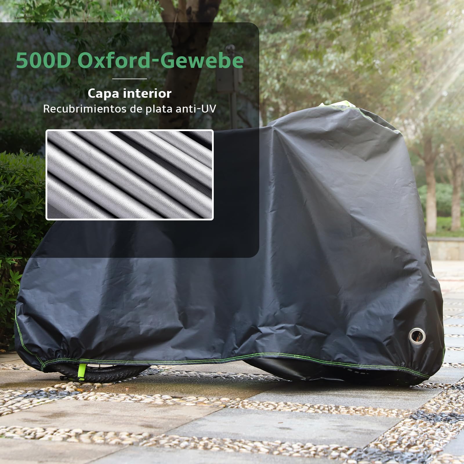 Funda Bicicleta Exterior Impermeable 500D Tejido Ripstop, Funda Bici Anti-UV Resistente a Viento y Polvo, 210x100x110 cm, Cubierta Protección para Bicis Montaña, Carretera, Eléctricas y Motos