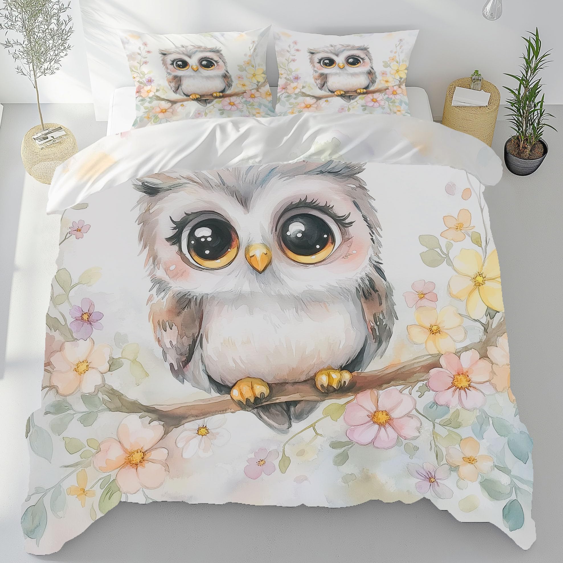 Housse de couette hibou 240x260 cm douce pour éviter la chaleur nocturne en été