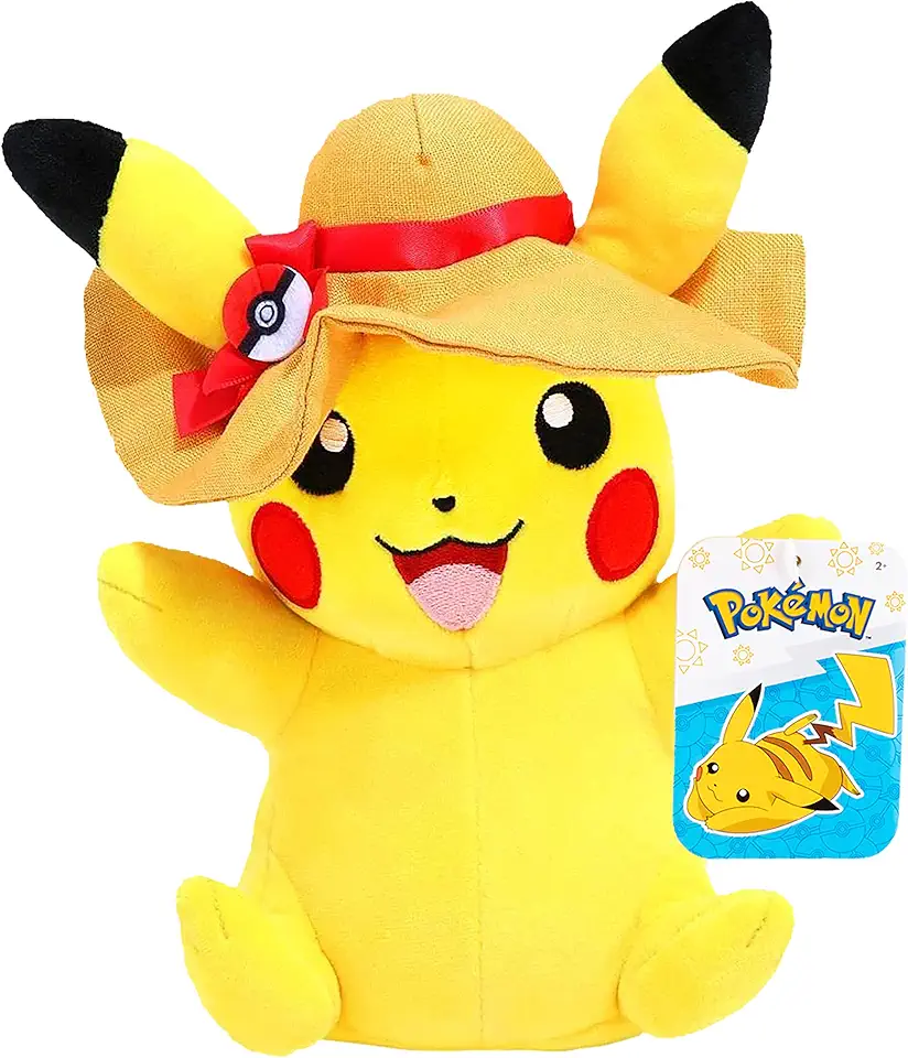 Pokemon 20 cm Pikachu pelúcia com acessórios de chapéu - Edição limitada oficialmente licenciada - Brinquedo macio de alta qualidade - Presente de enchimento de meia de Natal para crianças, meninos
